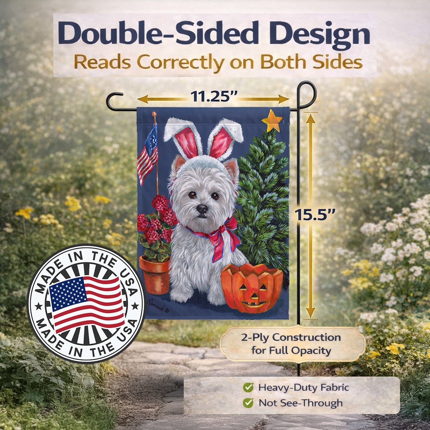 Westie for All Seasons Garden Flag Mailbox Decorative Yard Banner Outside Patio Artwork for Flower Beds, Garden Size, Multicolor