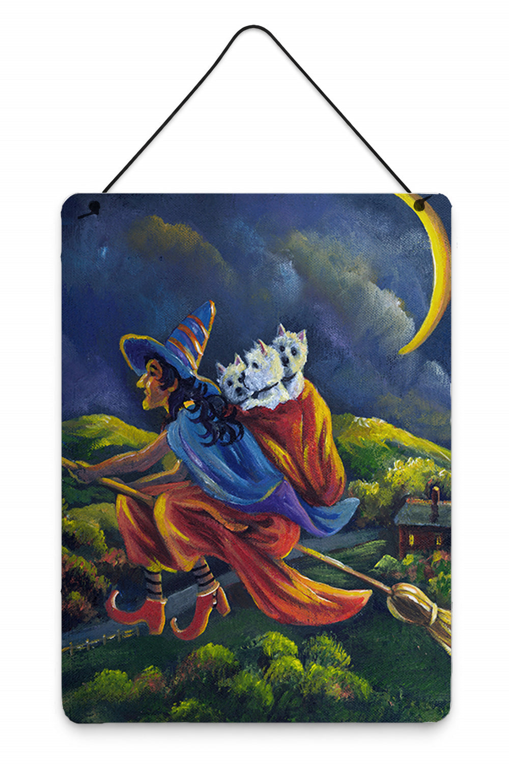 Westie Halloween Witch Wall or Door Hanging Prints Aluminum Metal Sign Kitchen Wall Bar Bathroom Plaque Home Decor Front Door Plaque, 12x16, Multicolor