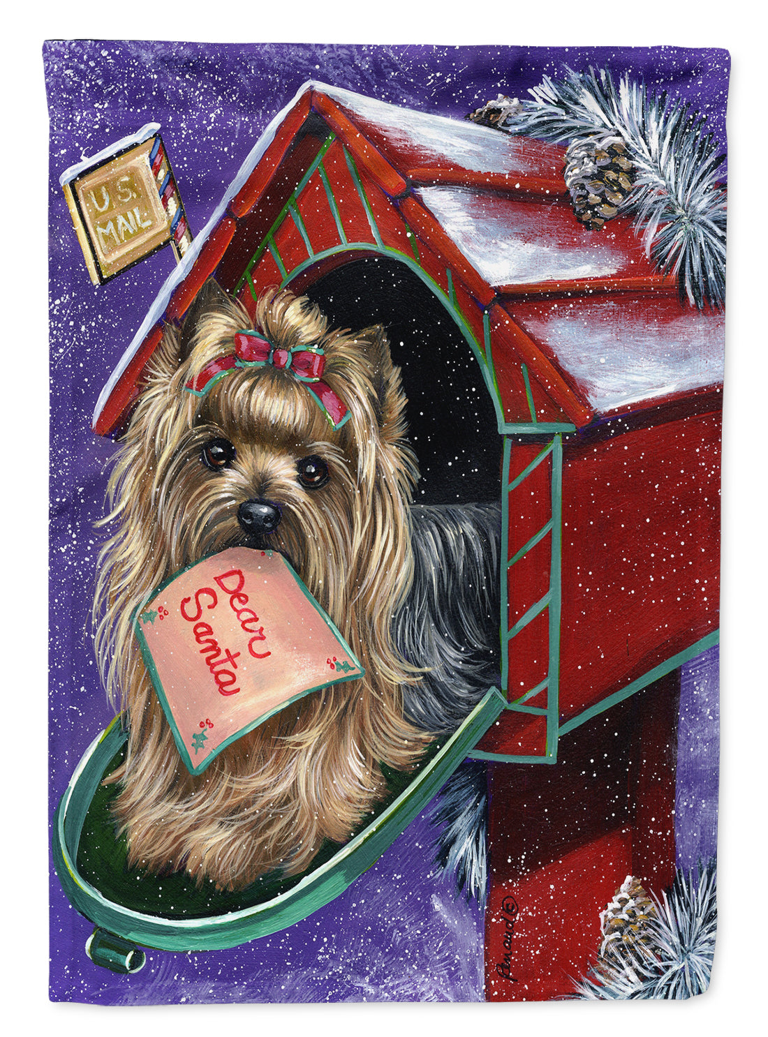 Yorkie Christmas Letter to Santa Garden Flag Mailbox Decorative Yard Banner Outside Patio Artwork for Flower Beds, Garden Size, Multicolor