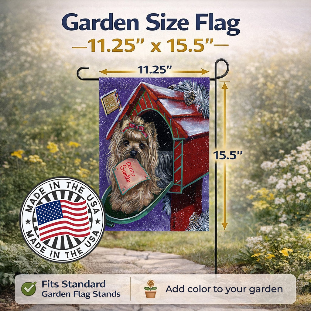 Yorkie Christmas Letter to Santa Garden Flag Mailbox Decorative Yard Banner Outside Patio Artwork for Flower Beds, Garden Size, Multicolor