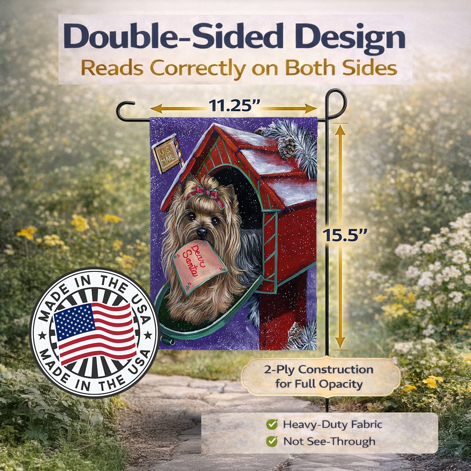 Yorkie Christmas Letter to Santa Garden Flag Mailbox Decorative Yard Banner Outside Patio Artwork for Flower Beds, Garden Size, Multicolor