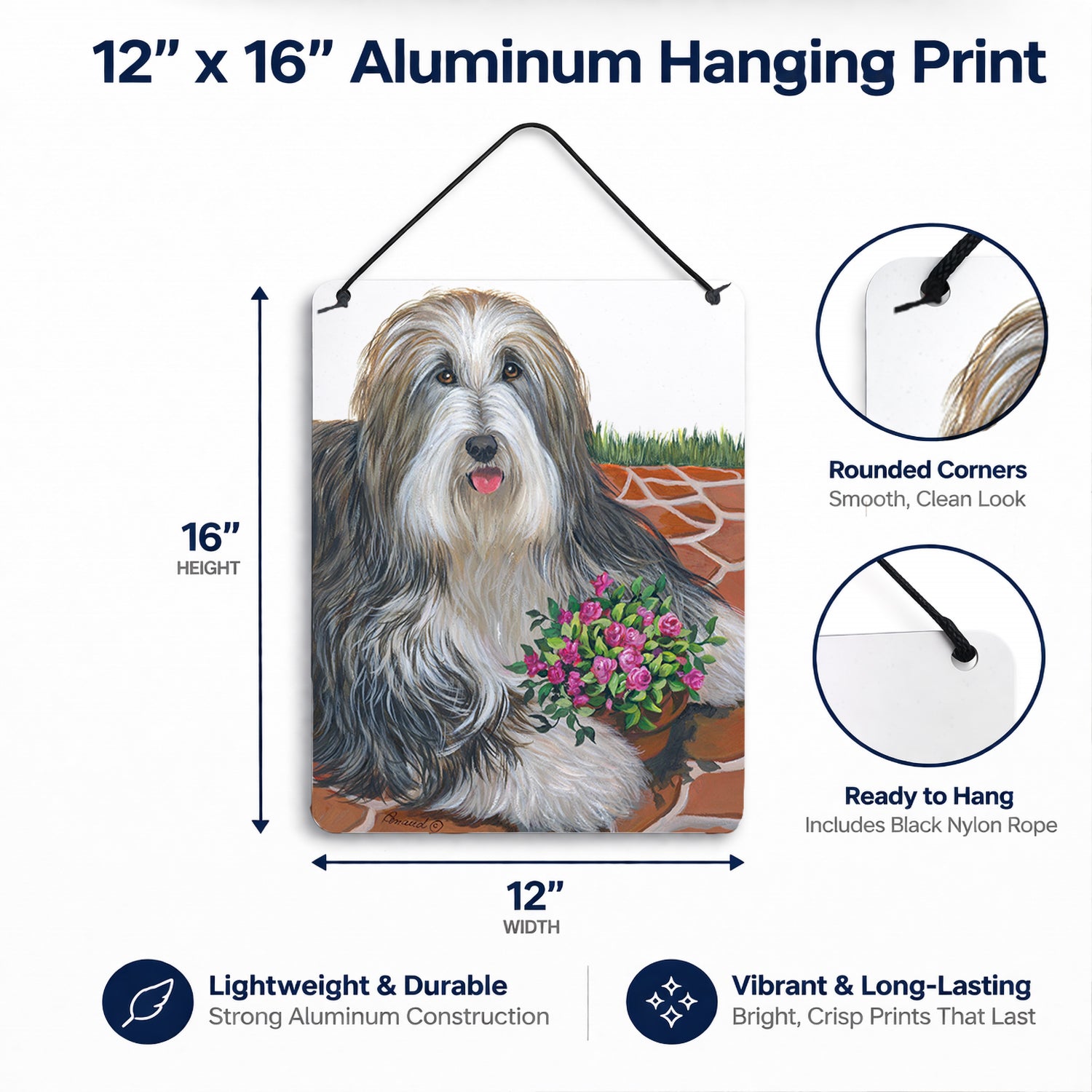 Bearded Collie Pot of Roses Wall or Door Hanging Prints Aluminum Metal Sign Kitchen Wall Bar Bathroom Plaque Home Decor Front Door Plaque, 12x16, Multicolor