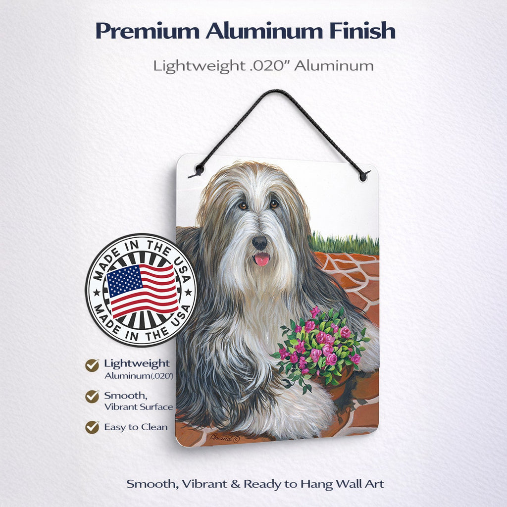 Bearded Collie Pot of Roses Wall or Door Hanging Prints Aluminum Metal Sign Kitchen Wall Bar Bathroom Plaque Home Decor Front Door Plaque, 12x16, Multicolor