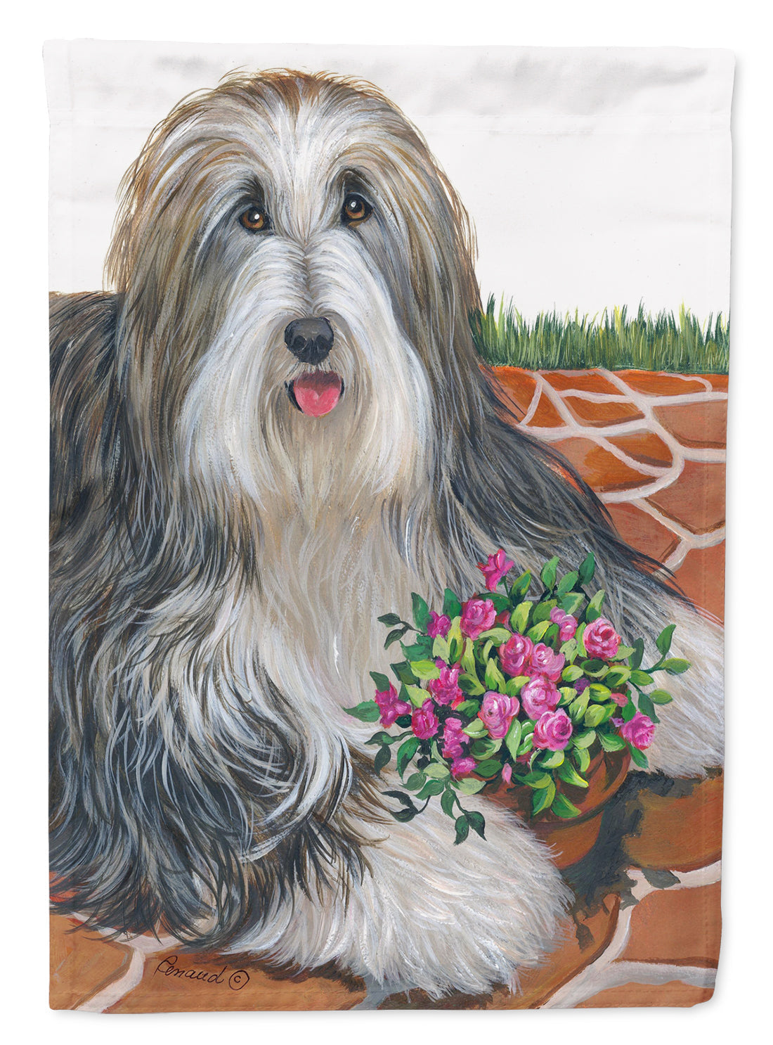 Bearded Collie Pot of Roses Garden Flag Mailbox Decorative Yard Banner Outside Patio Artwork for Flower Beds, Garden Size, Multicolor