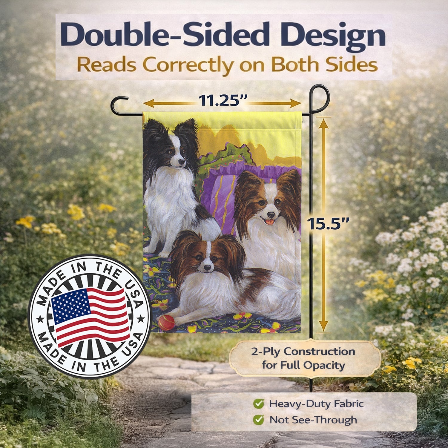 Papillon Party Pals Garden Flag Mailbox Decorative Yard Banner Outside Patio Artwork for Flower Beds, Garden Size, Multicolor