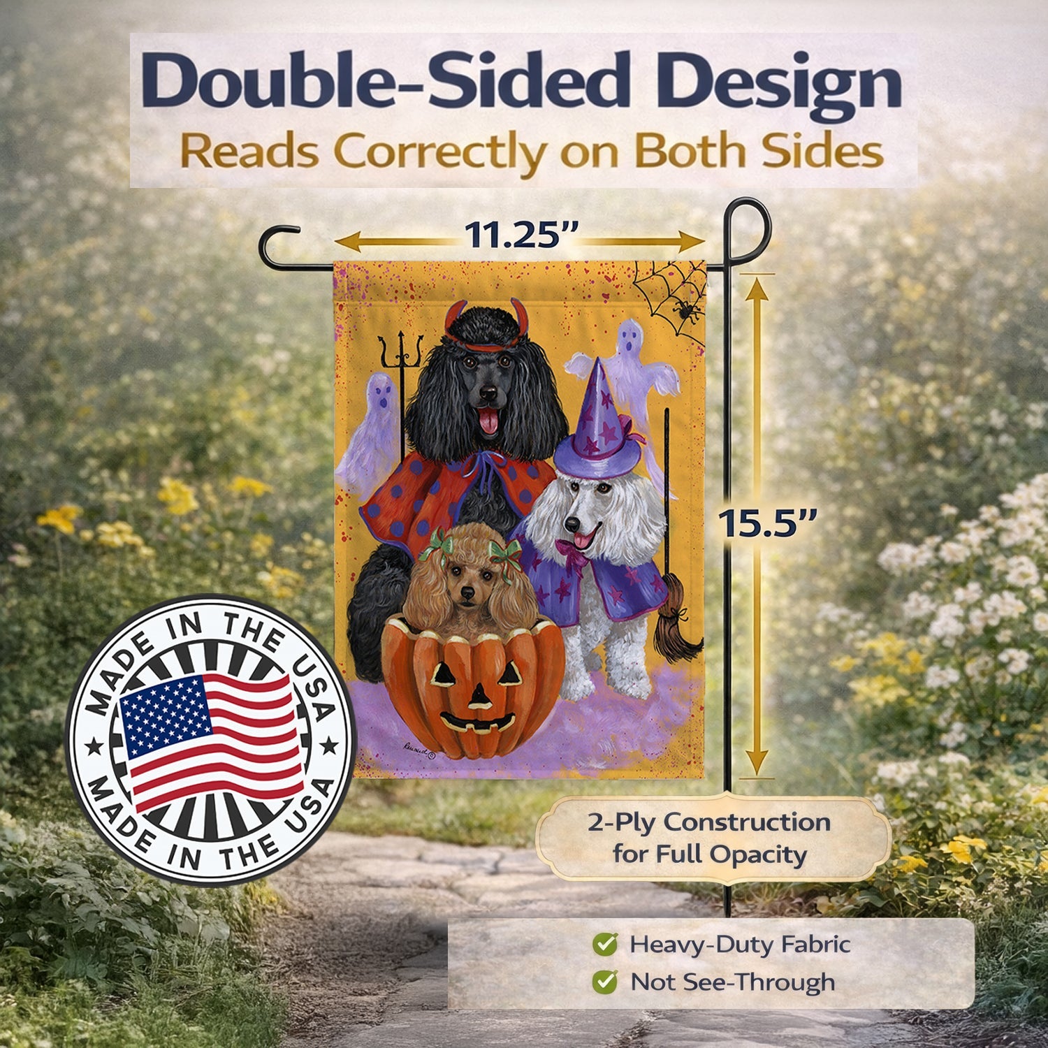 Poodle Halloween Garden Flag Mailbox Decorative Yard Banner Outside Patio Artwork for Flower Beds, Garden Size, Multicolor