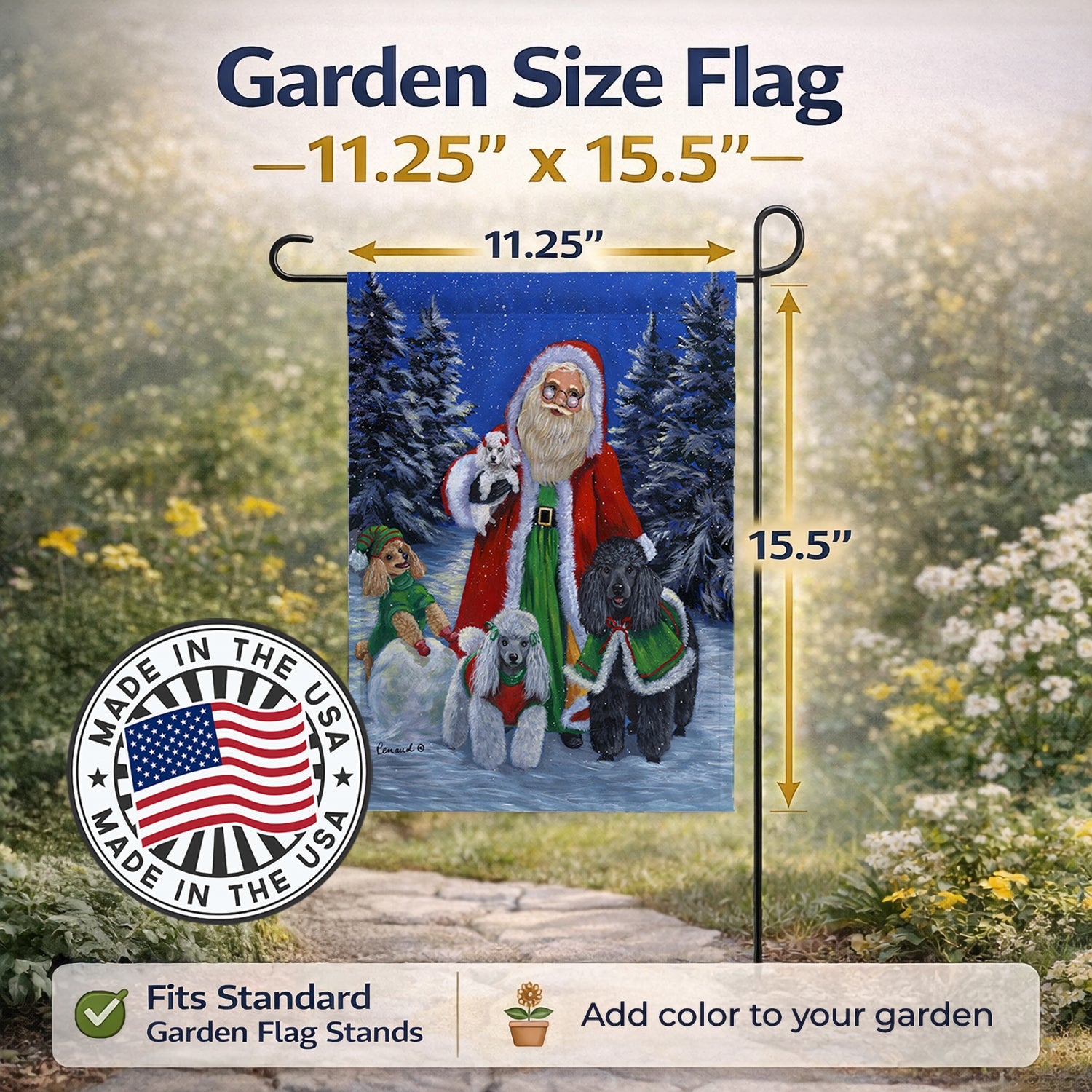 Poodle Christmas Santa Garden Flag Mailbox Decorative Yard Banner Outside Patio Artwork for Flower Beds, Garden Size, Multicolor