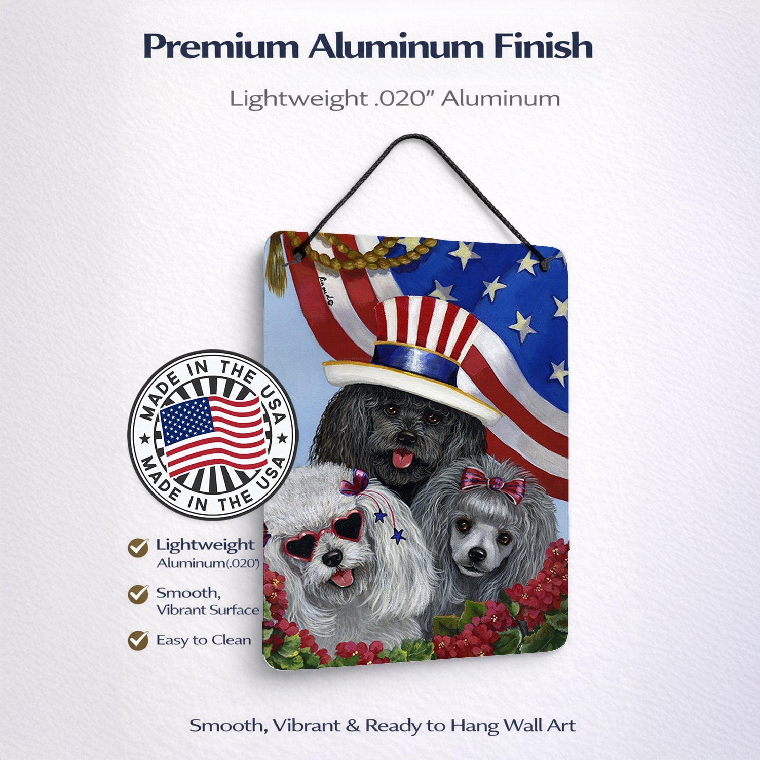 Poodle USA Wall or Door Hanging Prints Aluminum Metal Sign Kitchen Wall Bar Bathroom Plaque Home Decor Front Door Plaque, 12x16, Multicolor