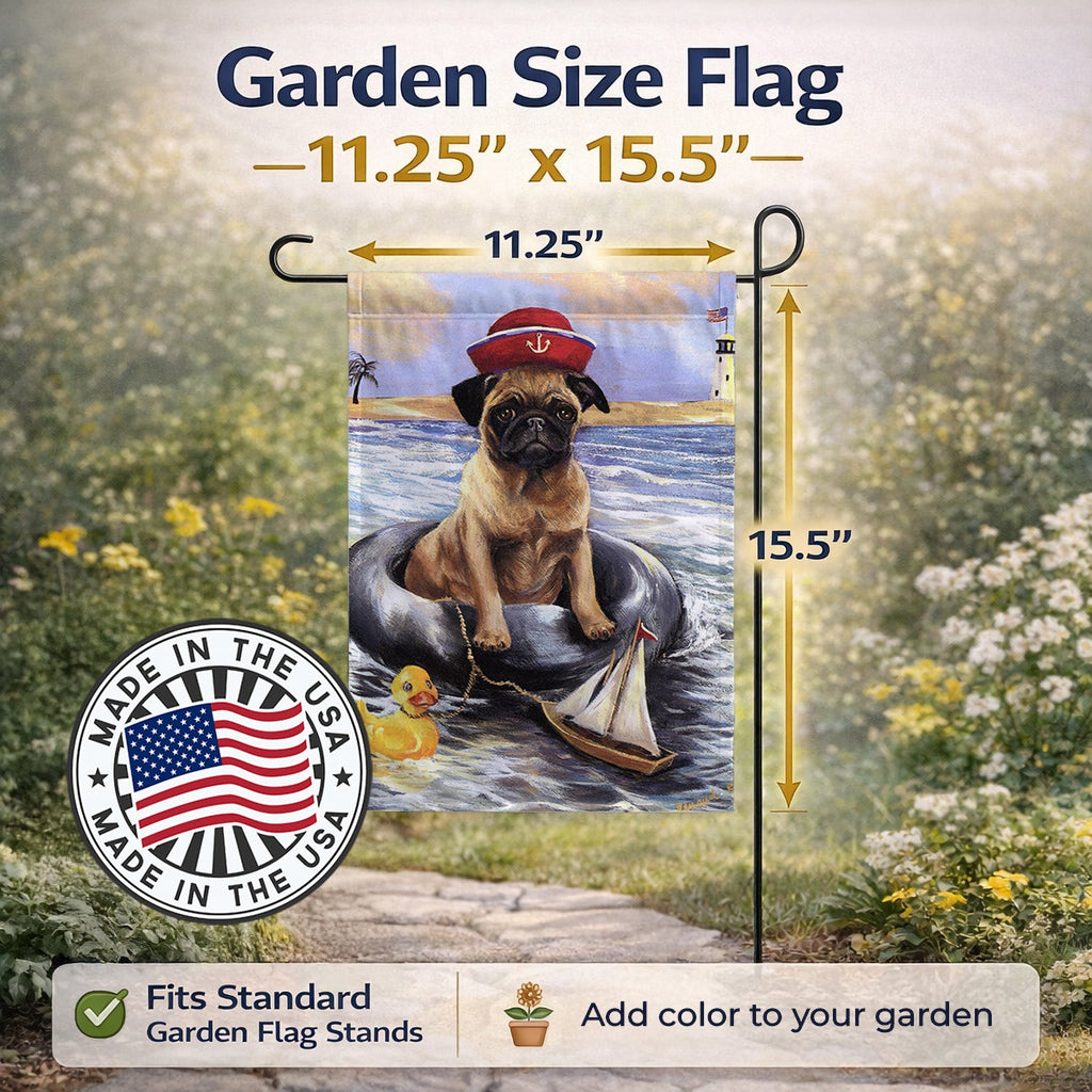 Pug Ahoy Sailor Garden Flag Mailbox Decorative Yard Banner Outside Patio Artwork for Flower Beds, Garden Size, Multicolor