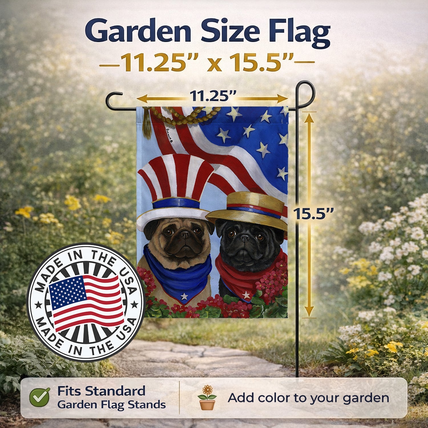 Pug USA Garden Flag Mailbox Decorative Yard Banner Outside Patio Artwork for Flower Beds, Garden Size, Multicolor