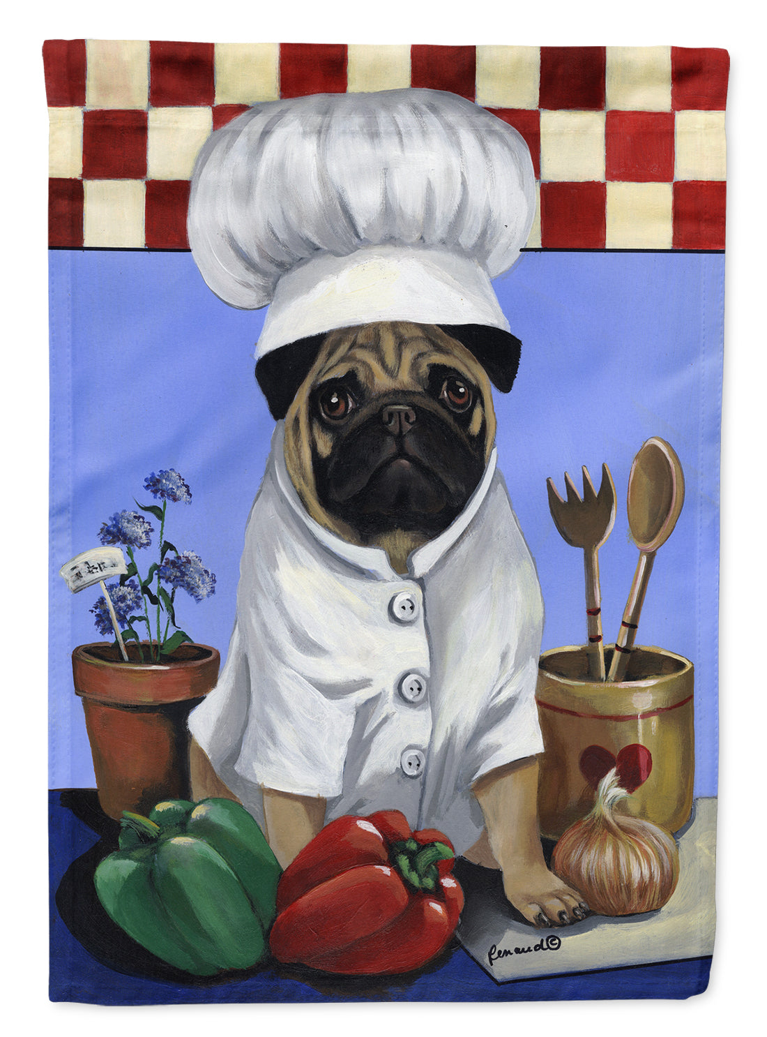 Pug Veggie Chef Garden Flag Mailbox Decorative Yard Banner Outside Patio Artwork for Flower Beds, Garden Size, Multicolor