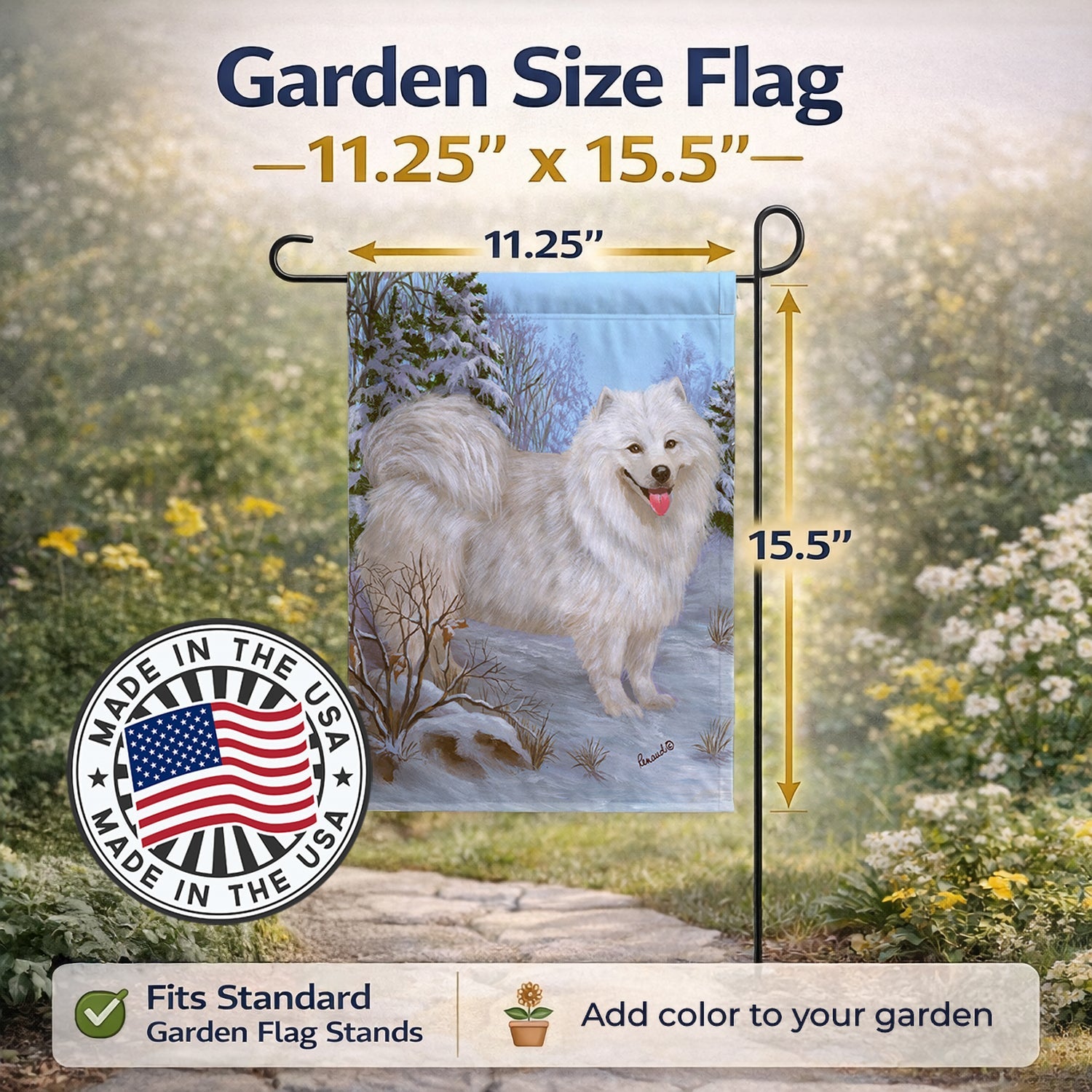 Samoyed Happiness Garden Flag Mailbox Decorative Yard Banner Outside Patio Artwork for Flower Beds, Garden Size, Multicolor