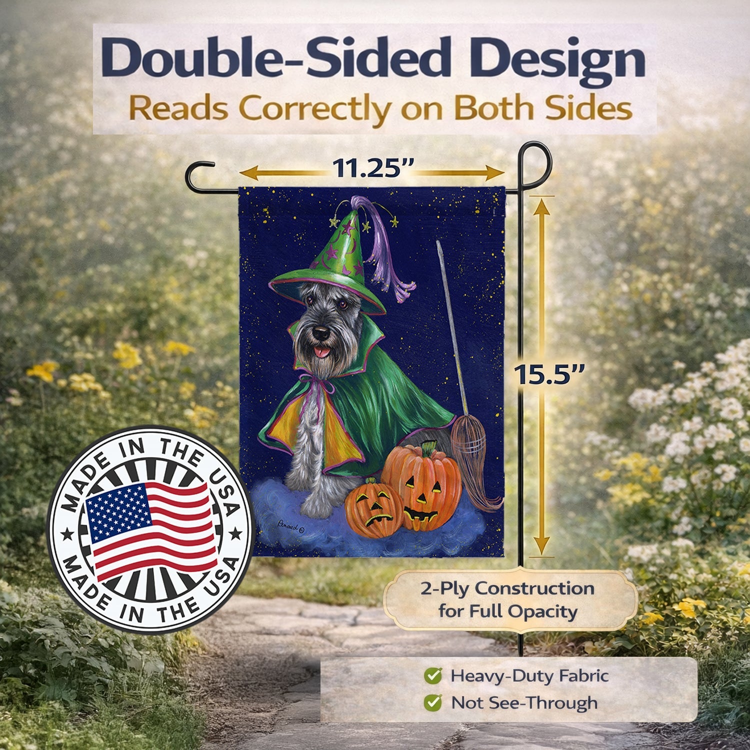 Schnauzer Halloween Good Witch Garden Flag Mailbox Decorative Yard Banner Outside Patio Artwork for Flower Beds, Garden Size, Multicolor