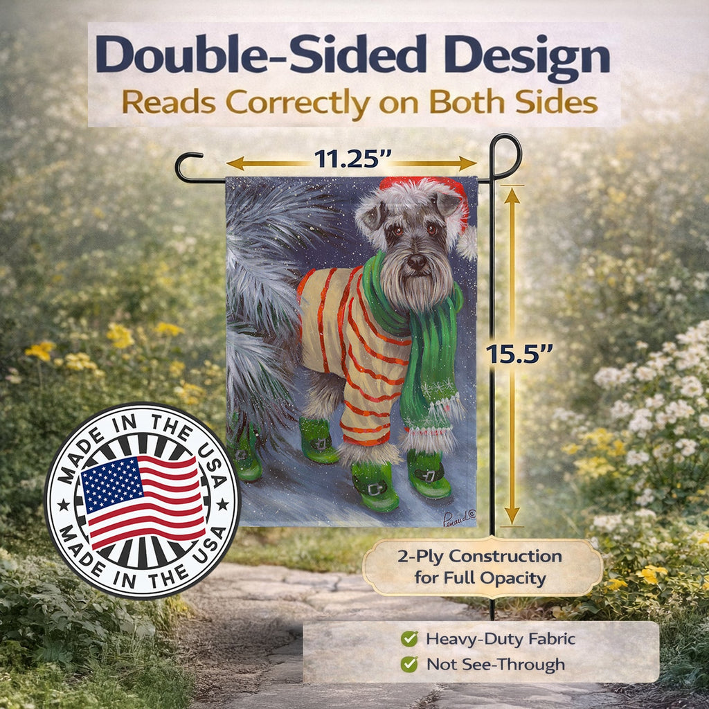 Schnauzer Christmas Green Boots Garden Flag Mailbox Decorative Yard Banner Outside Patio Artwork for Flower Beds, Garden Size, Multicolor