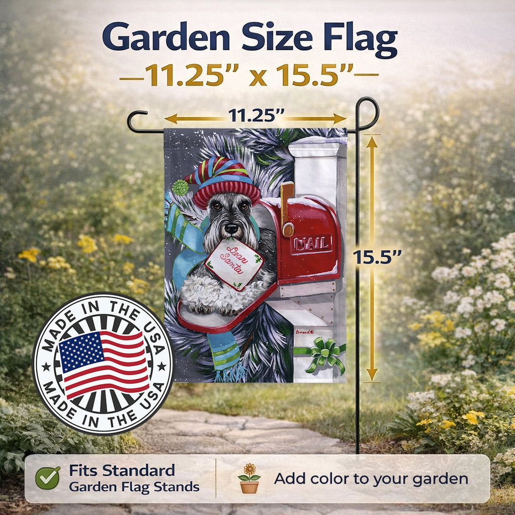 Schnauzer Christmas Letter to Santa Garden Flag Mailbox Decorative Yard Banner Outside Patio Artwork for Flower Beds, Garden Size, Multicolor