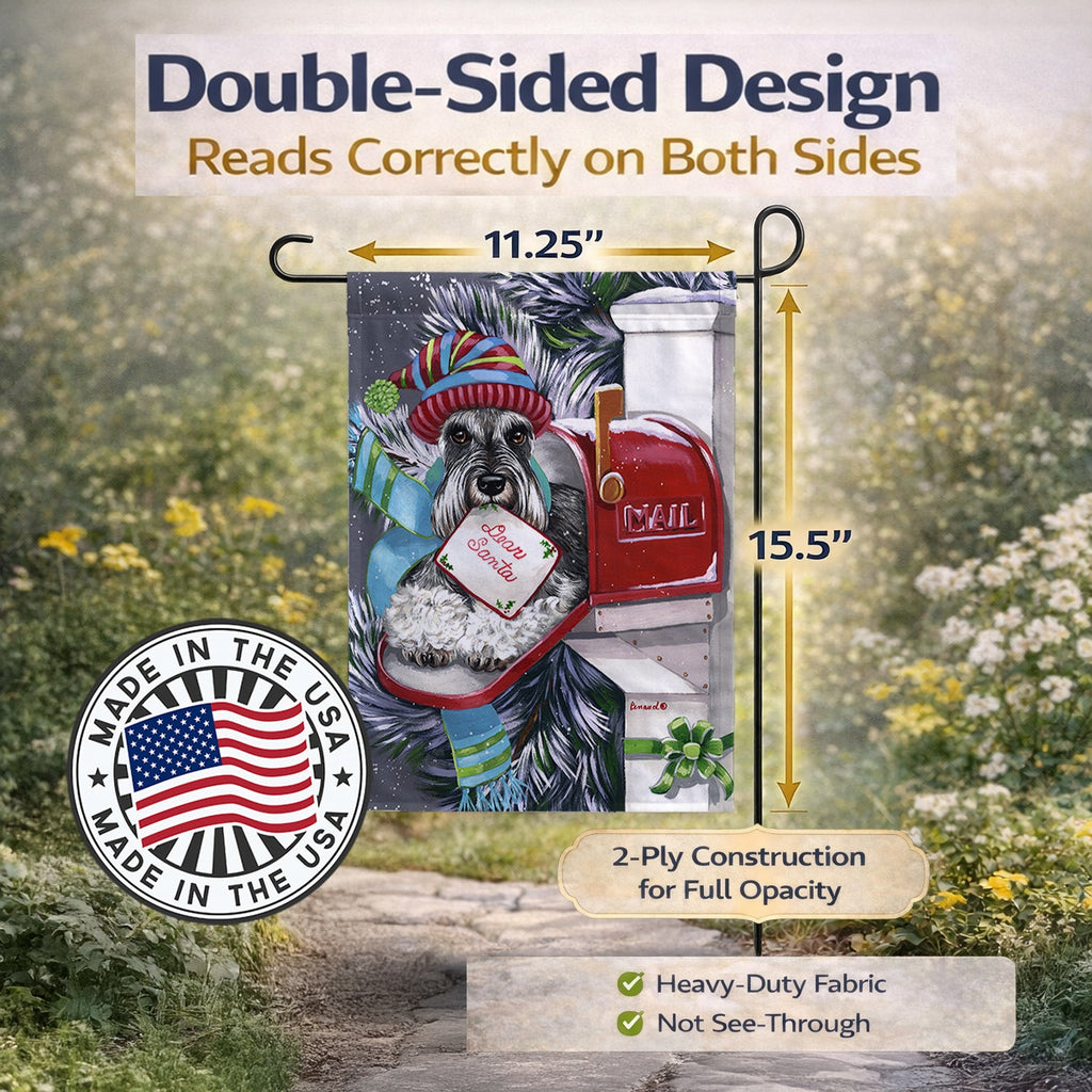 Schnauzer Christmas Letter to Santa Garden Flag Mailbox Decorative Yard Banner Outside Patio Artwork for Flower Beds, Garden Size, Multicolor
