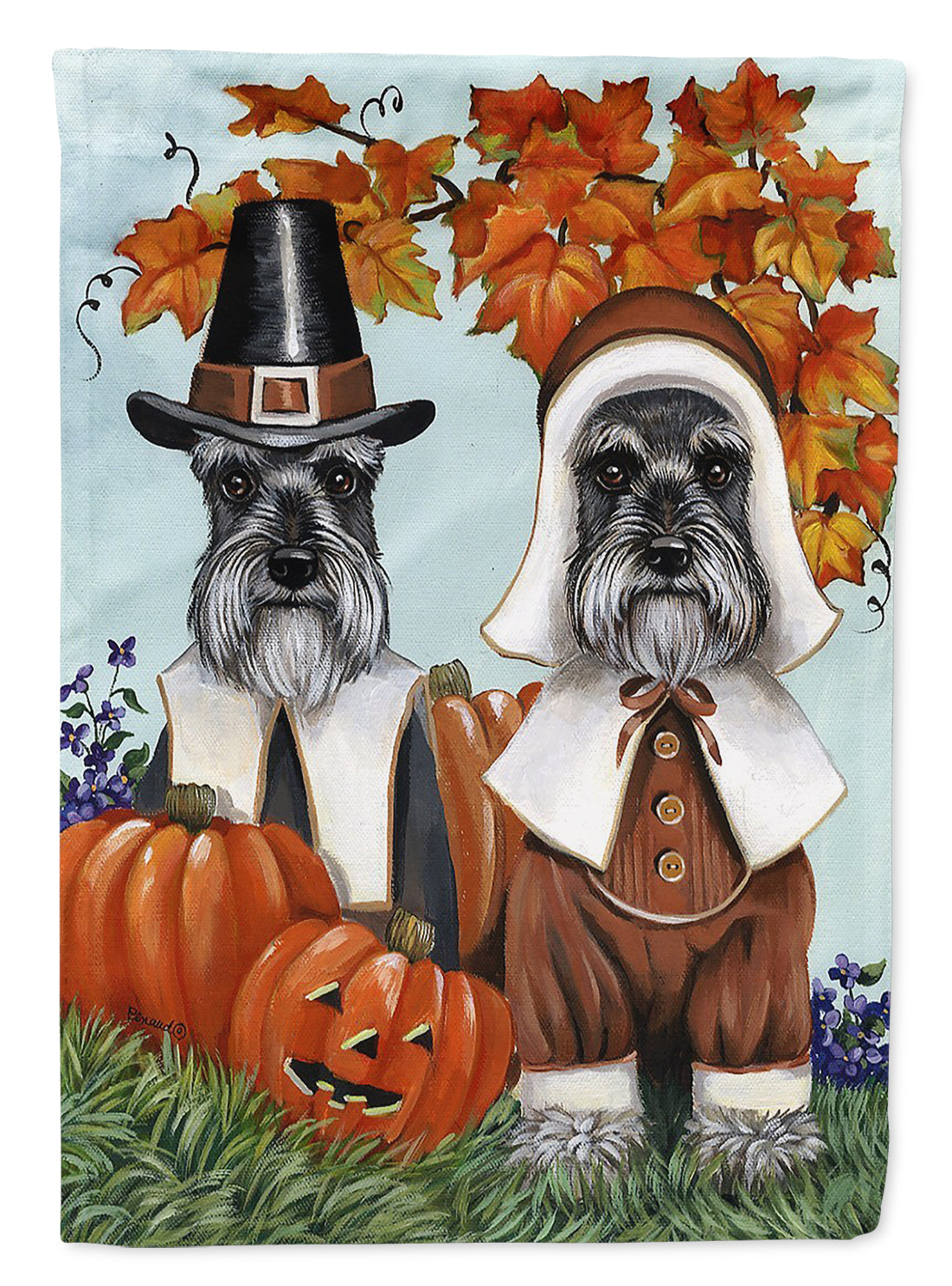 Schnauzer Thanksgiving Pilgrims Garden Flag Mailbox Decorative Yard Banner Outside Patio Artwork for Flower Beds, Garden Size, Multicolor