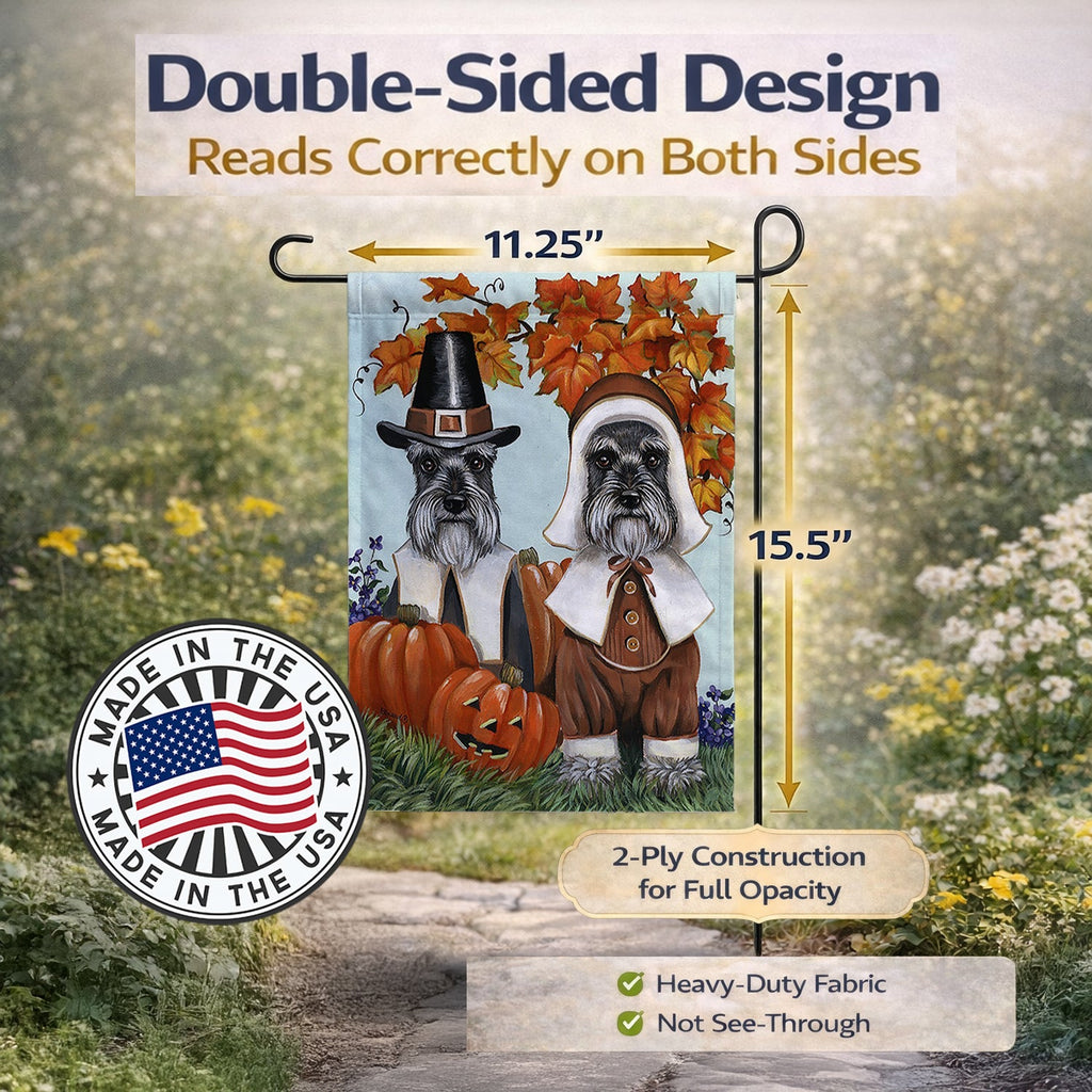 Schnauzer Thanksgiving Pilgrims Garden Flag Mailbox Decorative Yard Banner Outside Patio Artwork for Flower Beds, Garden Size, Multicolor