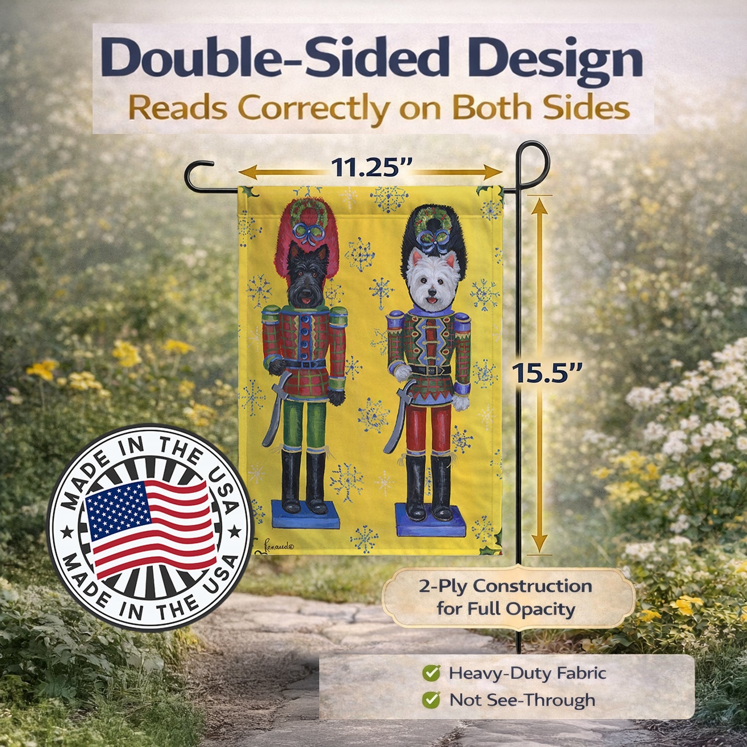 Scottie and Westie Christmas Nutcrackers Garden Flag Mailbox Decorative Yard Banner Outside Patio Artwork for Flower Beds, Garden Size, Multicolor