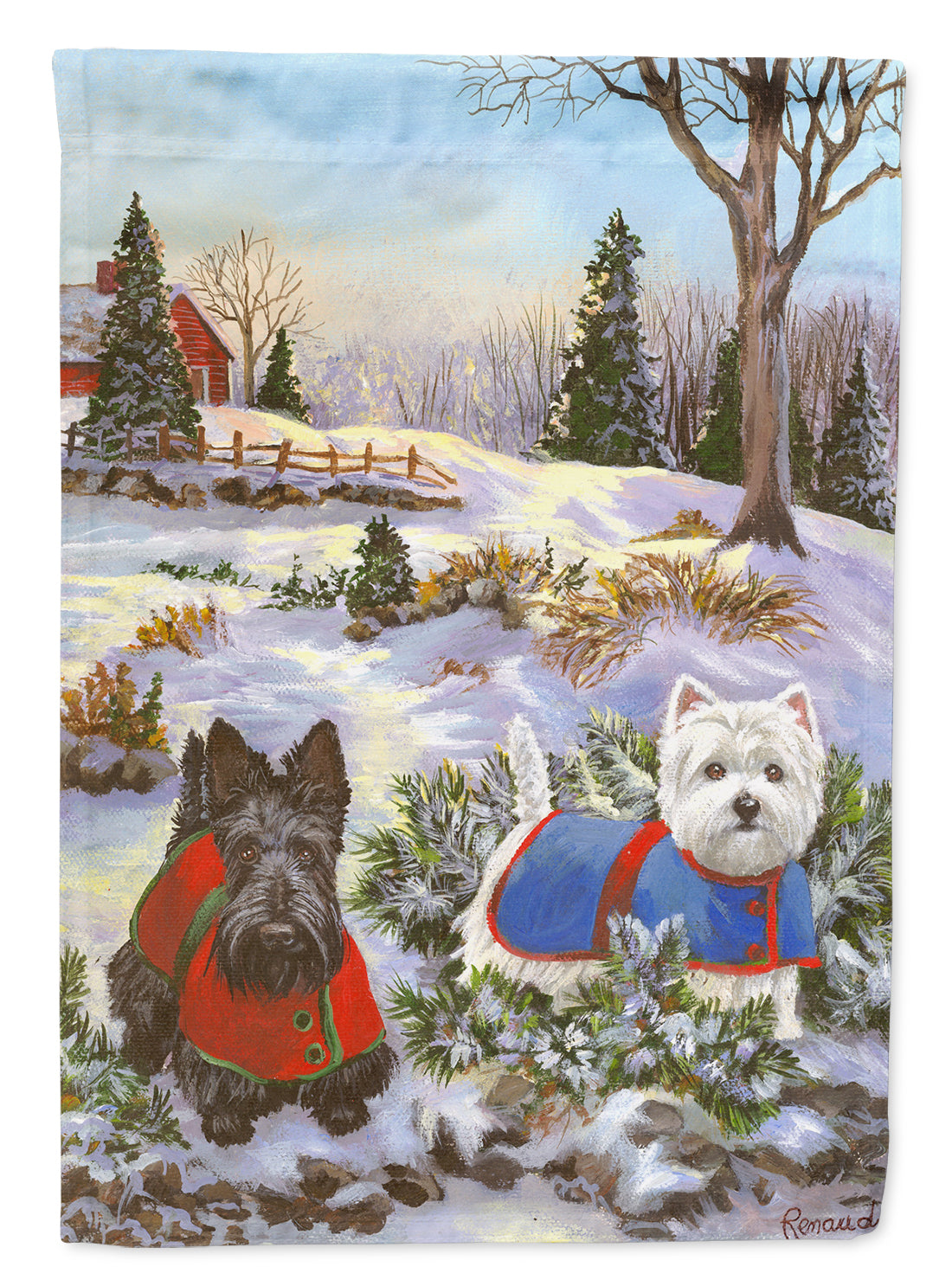 Scottie and Westie Christmas Pine Hill Garden Flag Mailbox Decorative Yard Banner Outside Patio Artwork for Flower Beds, Garden Size, Multicolor