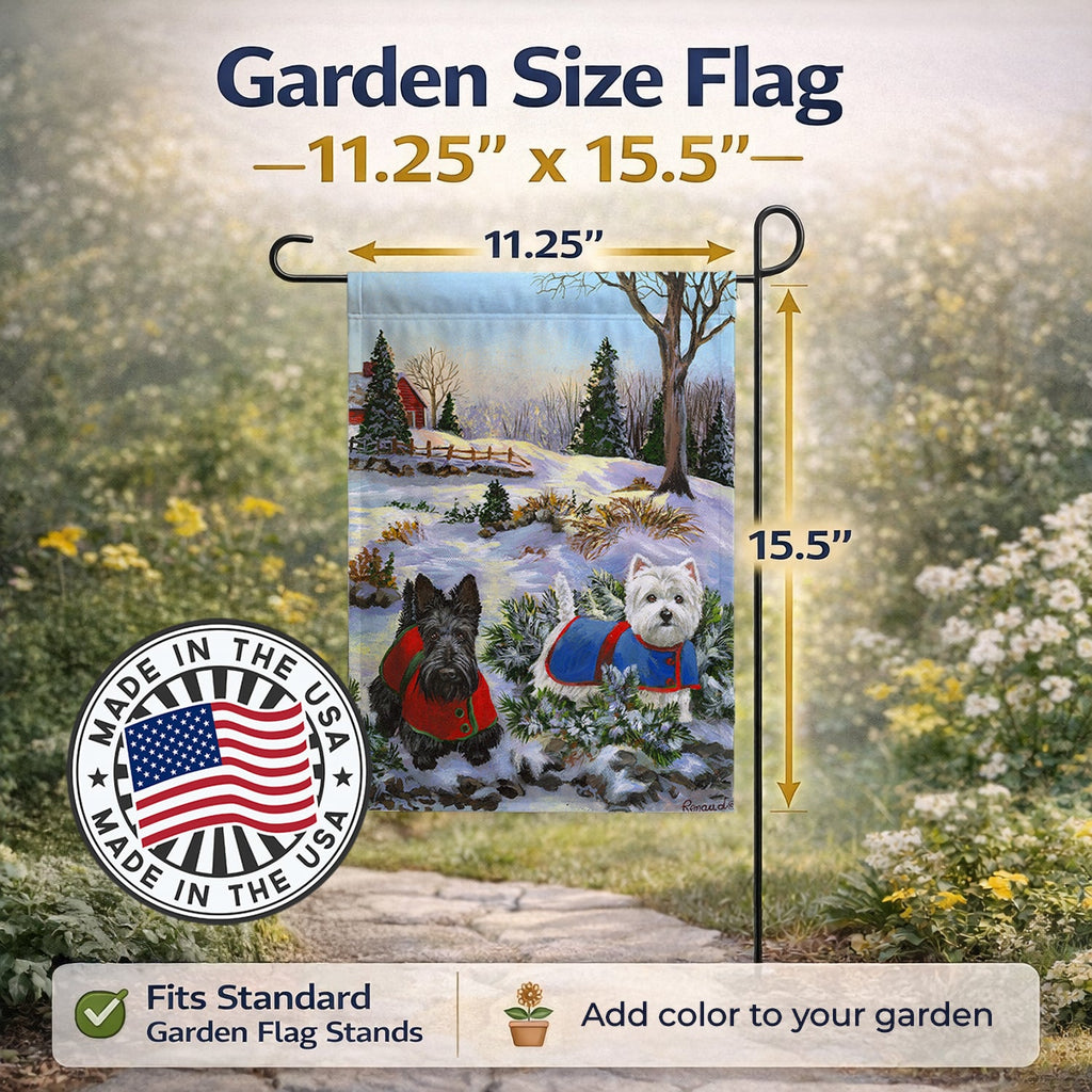 Scottie and Westie Christmas Pine Hill Garden Flag Mailbox Decorative Yard Banner Outside Patio Artwork for Flower Beds, Garden Size, Multicolor