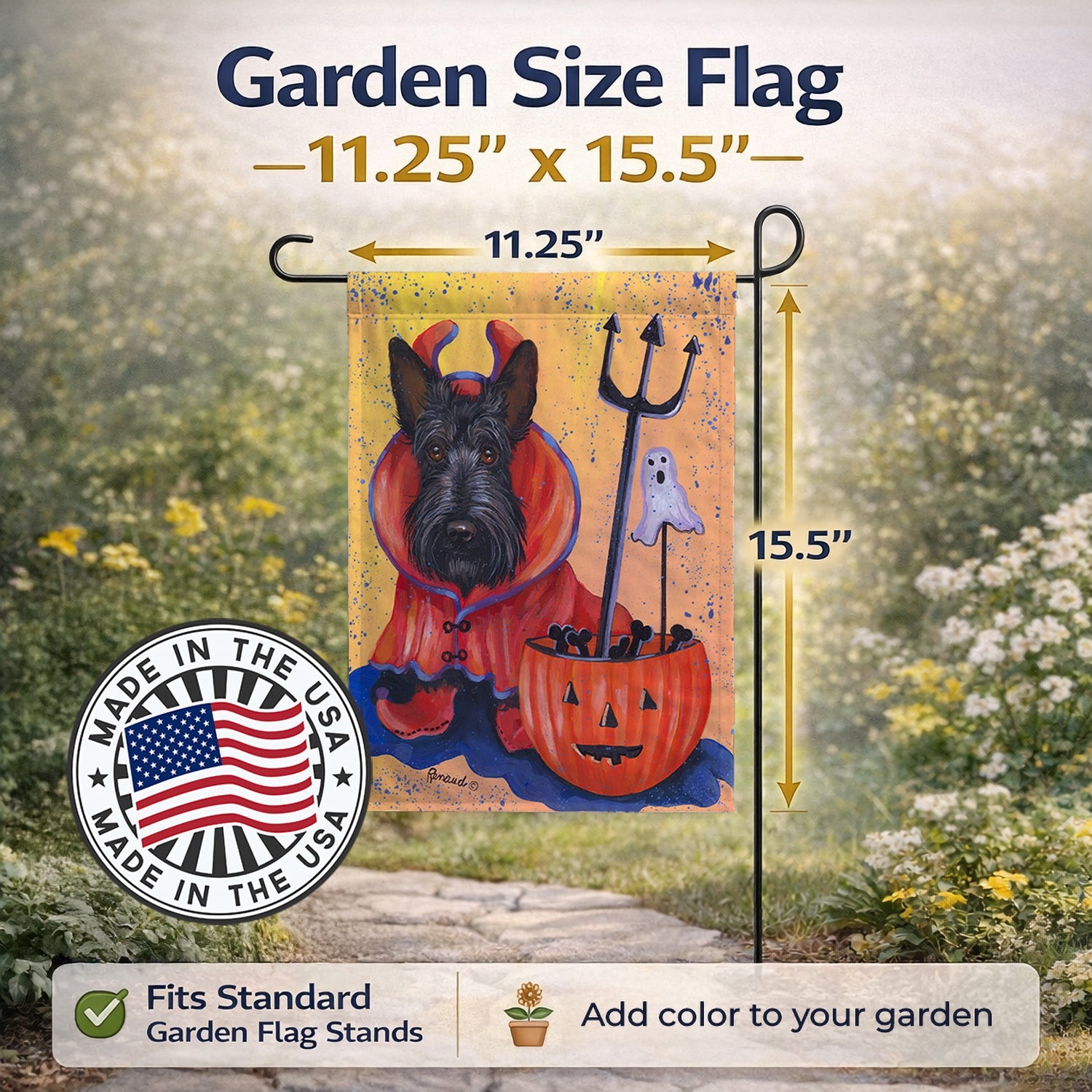 Scottie Boo Hoo Halloween Garden Flag Mailbox Decorative Yard Banner Outside Patio Artwork for Flower Beds, Garden Size, Multicolor