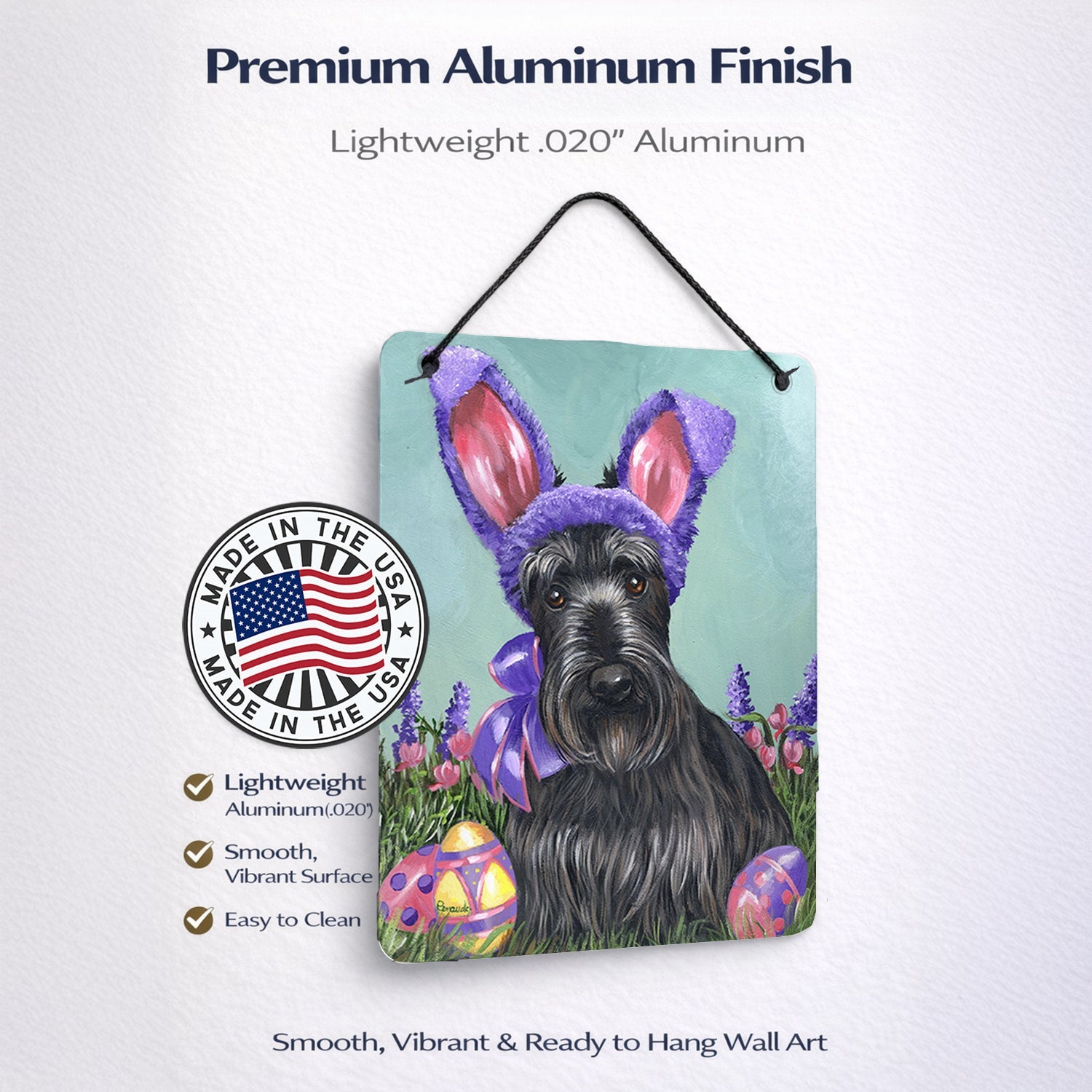 Scottie Easter Bunny Wall or Door Hanging Prints Aluminum Metal Sign Kitchen Wall Bar Bathroom Plaque Home Decor Front Door Plaque, 12x16, Multicolor
