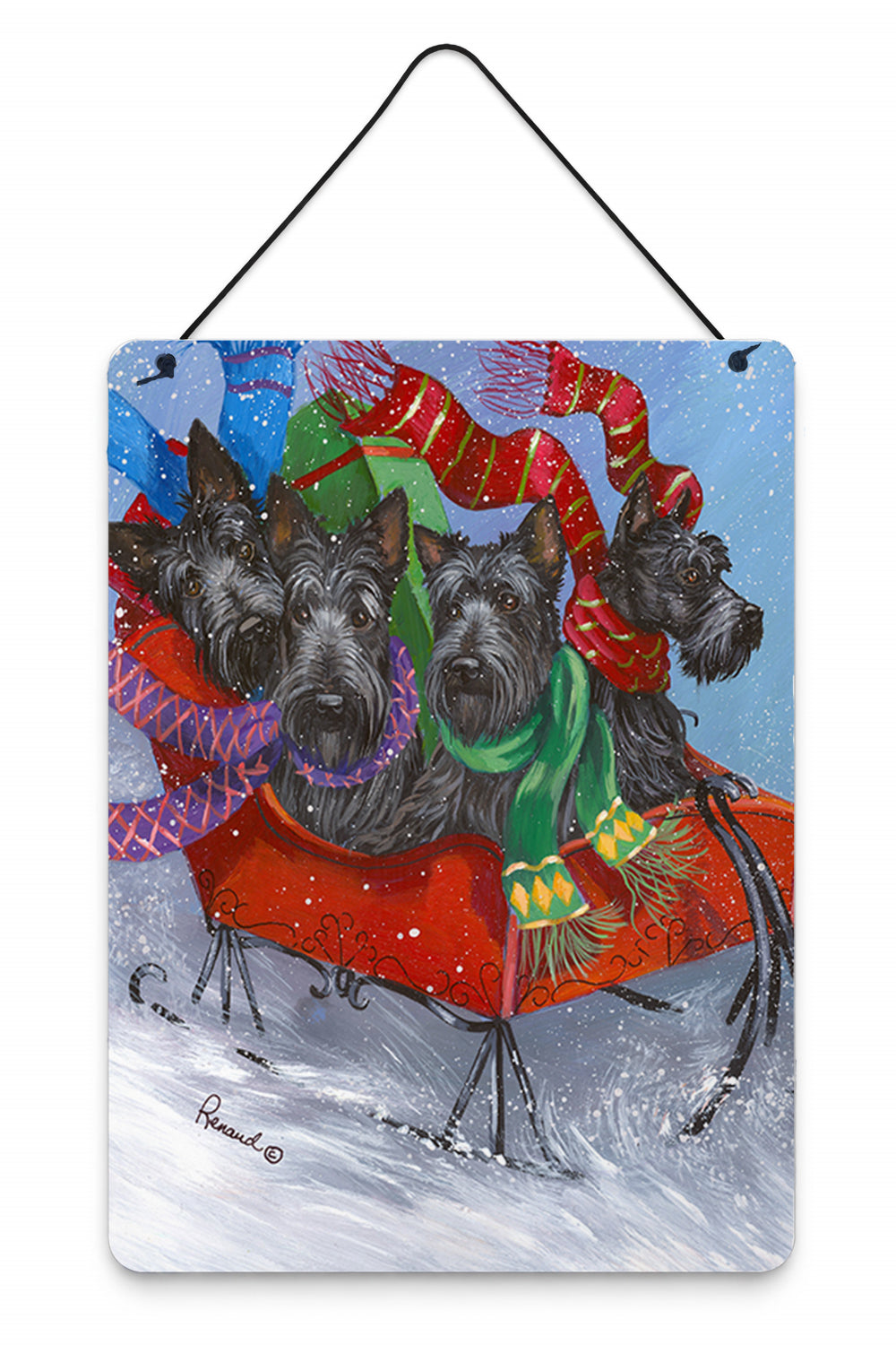 Scottie Christmas Dashing Wall or Door Hanging Prints Aluminum Metal Sign Kitchen Wall Bar Bathroom Plaque Home Decor Front Door Plaque, 12x16, Multicolor