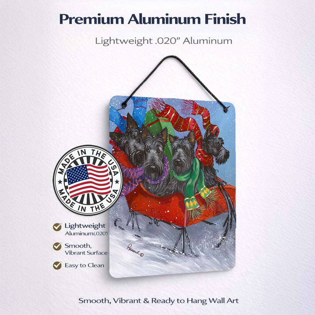 Scottie Christmas Dashing Wall or Door Hanging Prints Aluminum Metal Sign Kitchen Wall Bar Bathroom Plaque Home Decor Front Door Plaque, 12x16, Multicolor