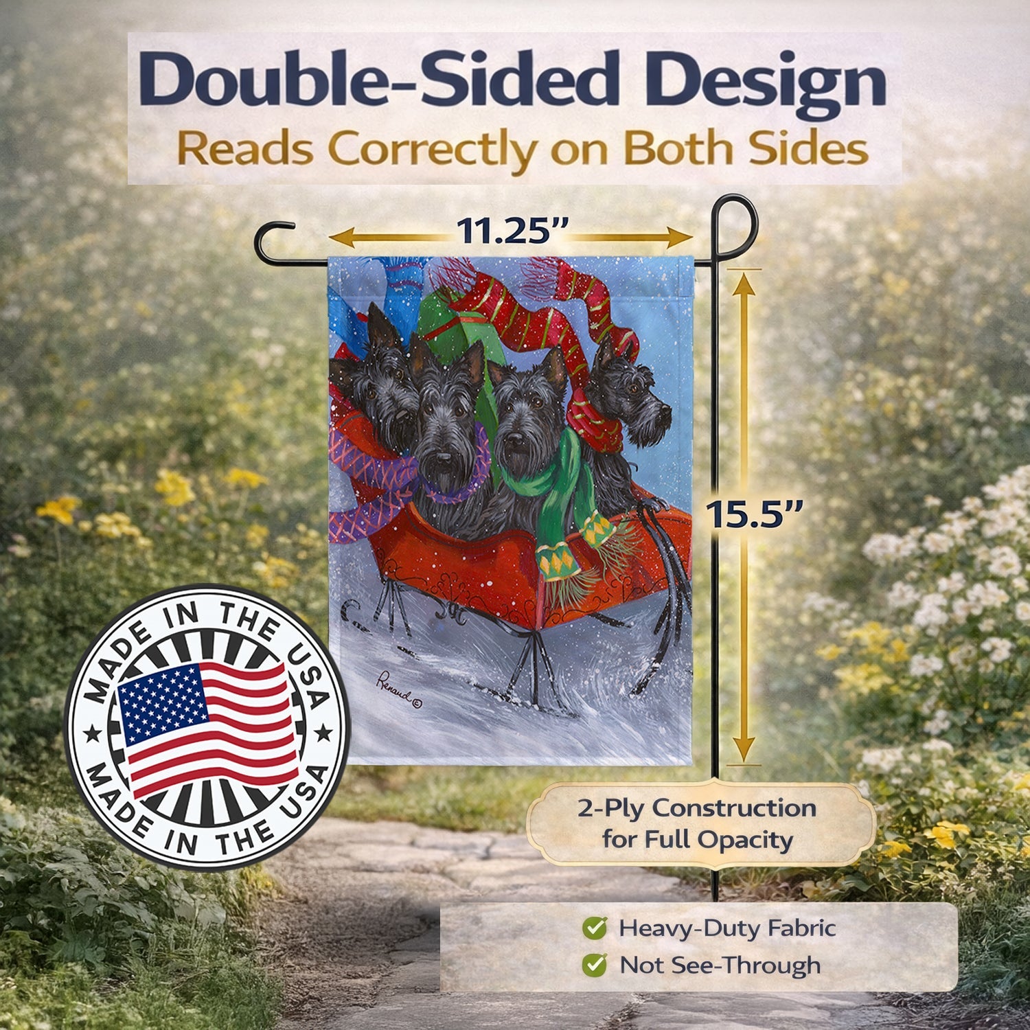 Scottie Christmas Dashing Garden Flag Mailbox Decorative Yard Banner Outside Patio Artwork for Flower Beds, Garden Size, Multicolor