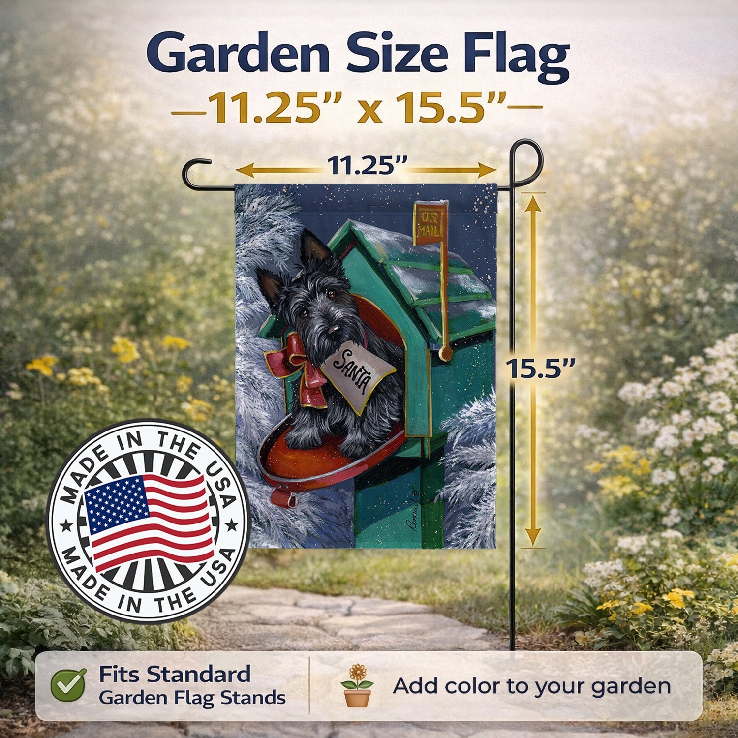 Scottie Christmas Letter to Santa Garden Flag Mailbox Decorative Yard Banner Outside Patio Artwork for Flower Beds, Garden Size, Multicolor