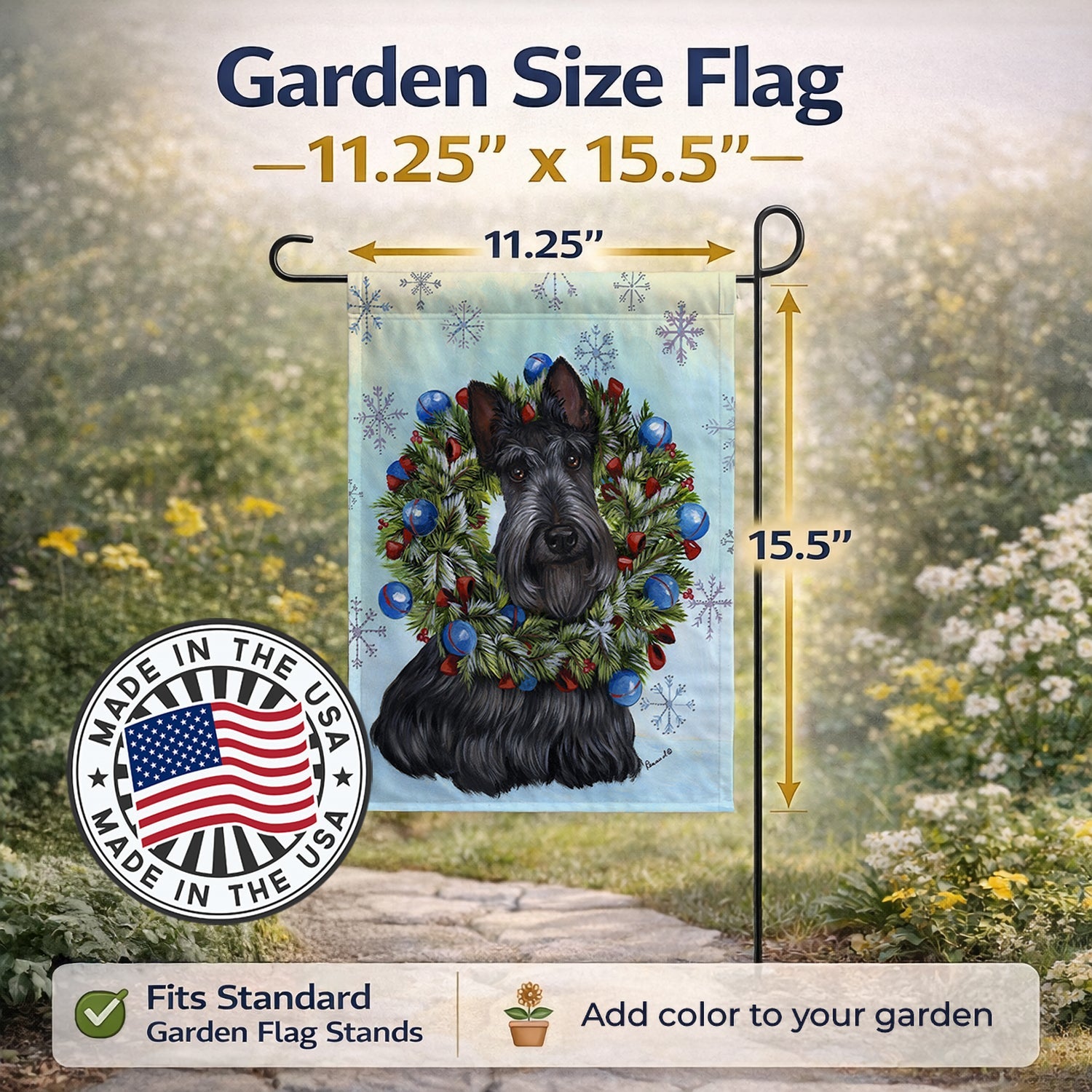 Scottie Christmas Snowflake Garden Flag Mailbox Decorative Yard Banner Outside Patio Artwork for Flower Beds, Garden Size, Multicolor