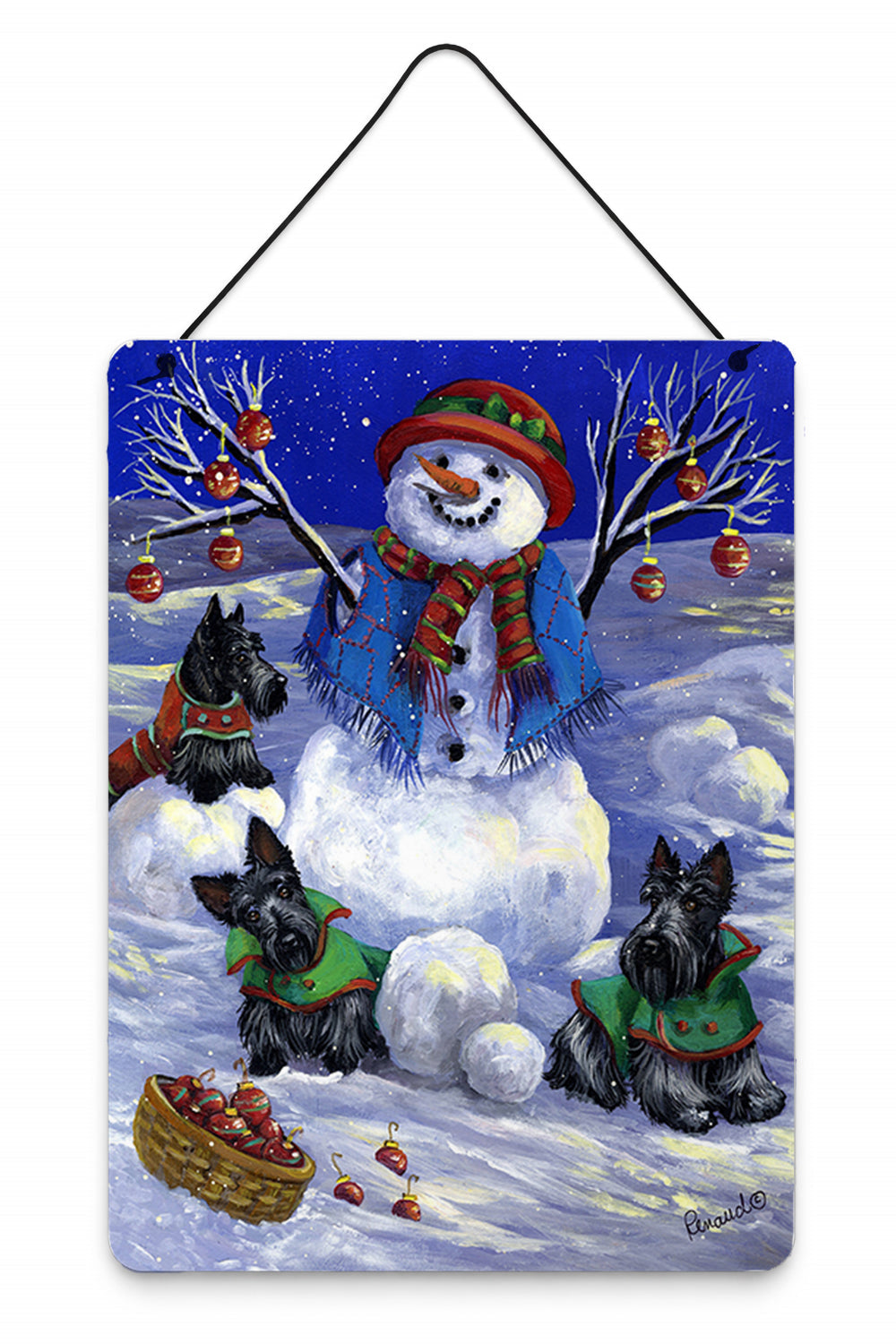 Scottie Christmas Snowman Wall or Door Hanging Prints Aluminum Metal Sign Kitchen Wall Bar Bathroom Plaque Home Decor Front Door Plaque, 12x16, Multicolor