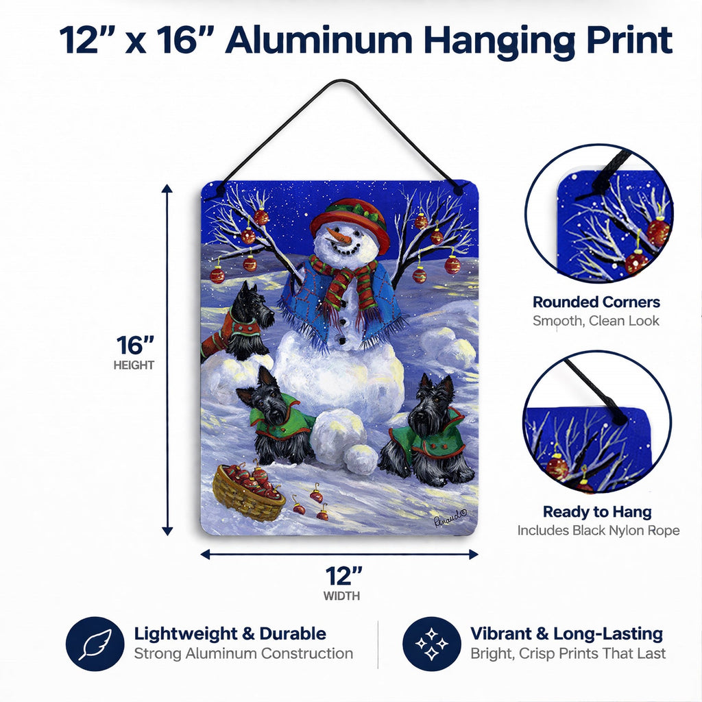 Scottie Christmas Snowman Wall or Door Hanging Prints Aluminum Metal Sign Kitchen Wall Bar Bathroom Plaque Home Decor Front Door Plaque, 12x16, Multicolor