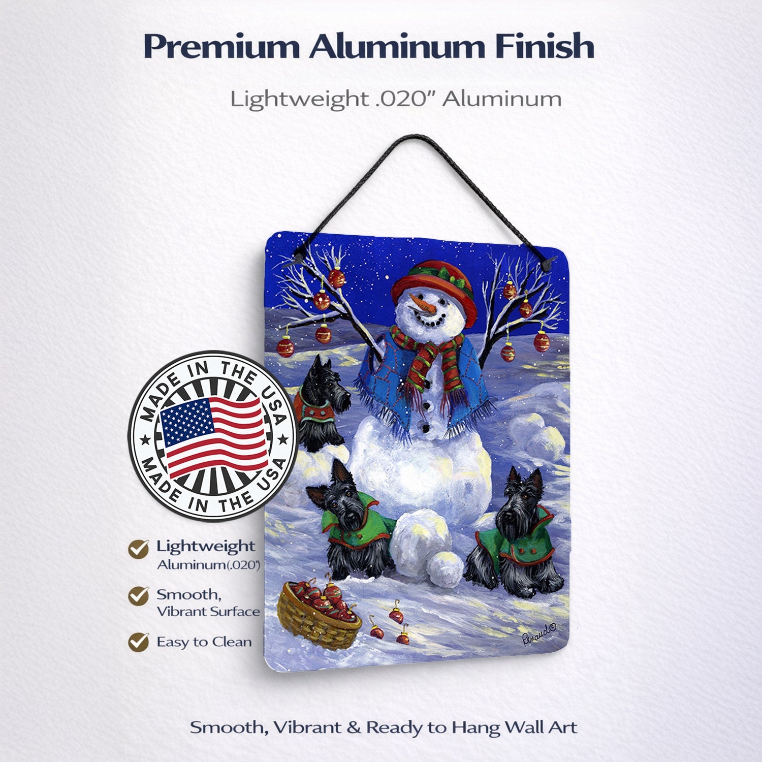 Scottie Christmas Snowman Wall or Door Hanging Prints Aluminum Metal Sign Kitchen Wall Bar Bathroom Plaque Home Decor Front Door Plaque, 12x16, Multicolor