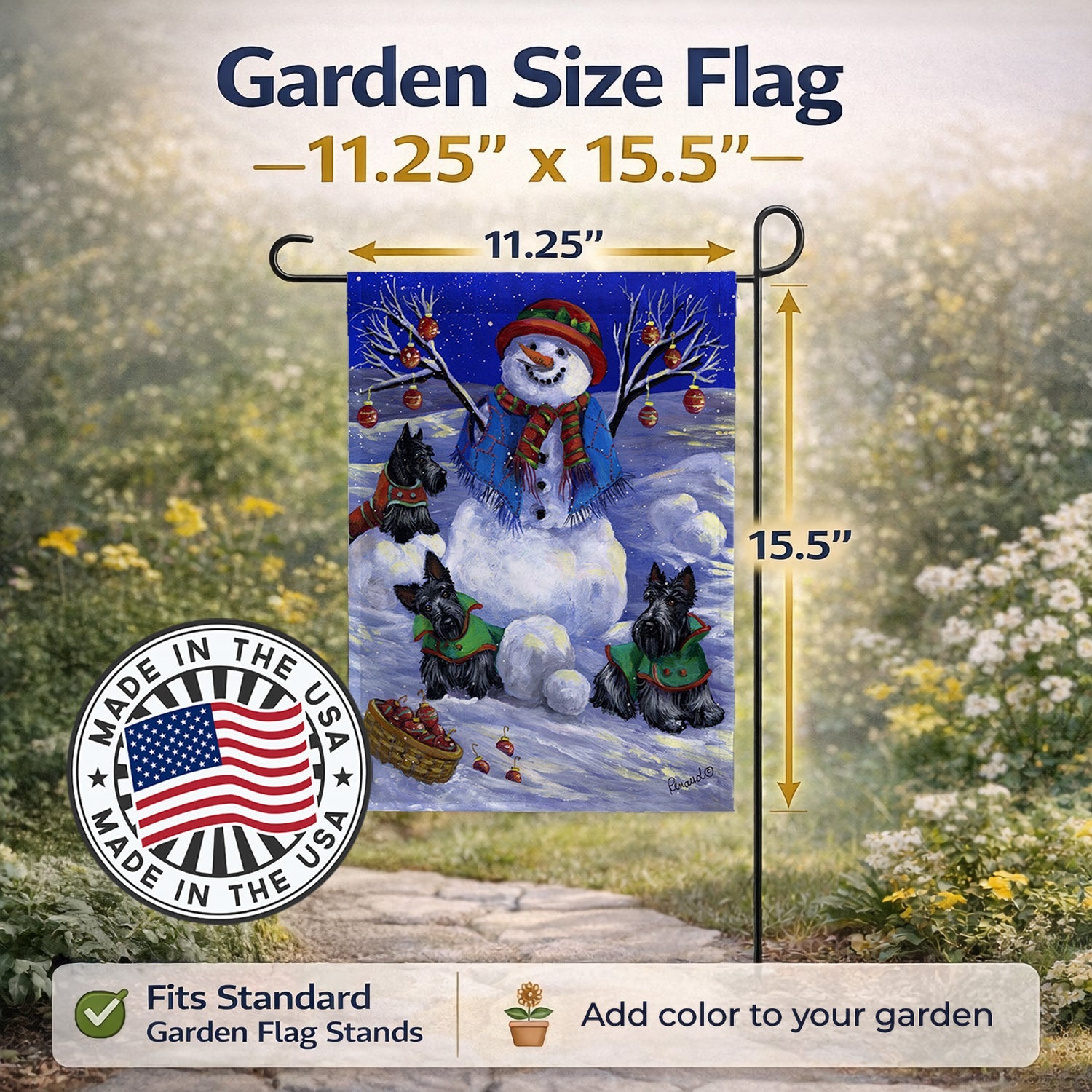 Scottie Christmas Snowman Garden Flag Mailbox Decorative Yard Banner Outside Patio Artwork for Flower Beds, Garden Size, Multicolor
