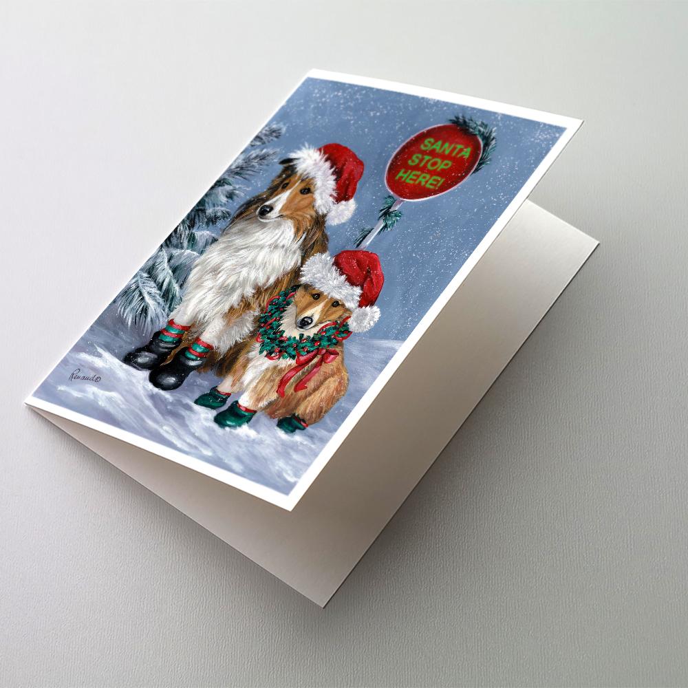 Sheltie Christmas Santa Stop Greeting Cards Pack of 8 Blank Cards with Envelopes Whimsical A7 Size 5x7