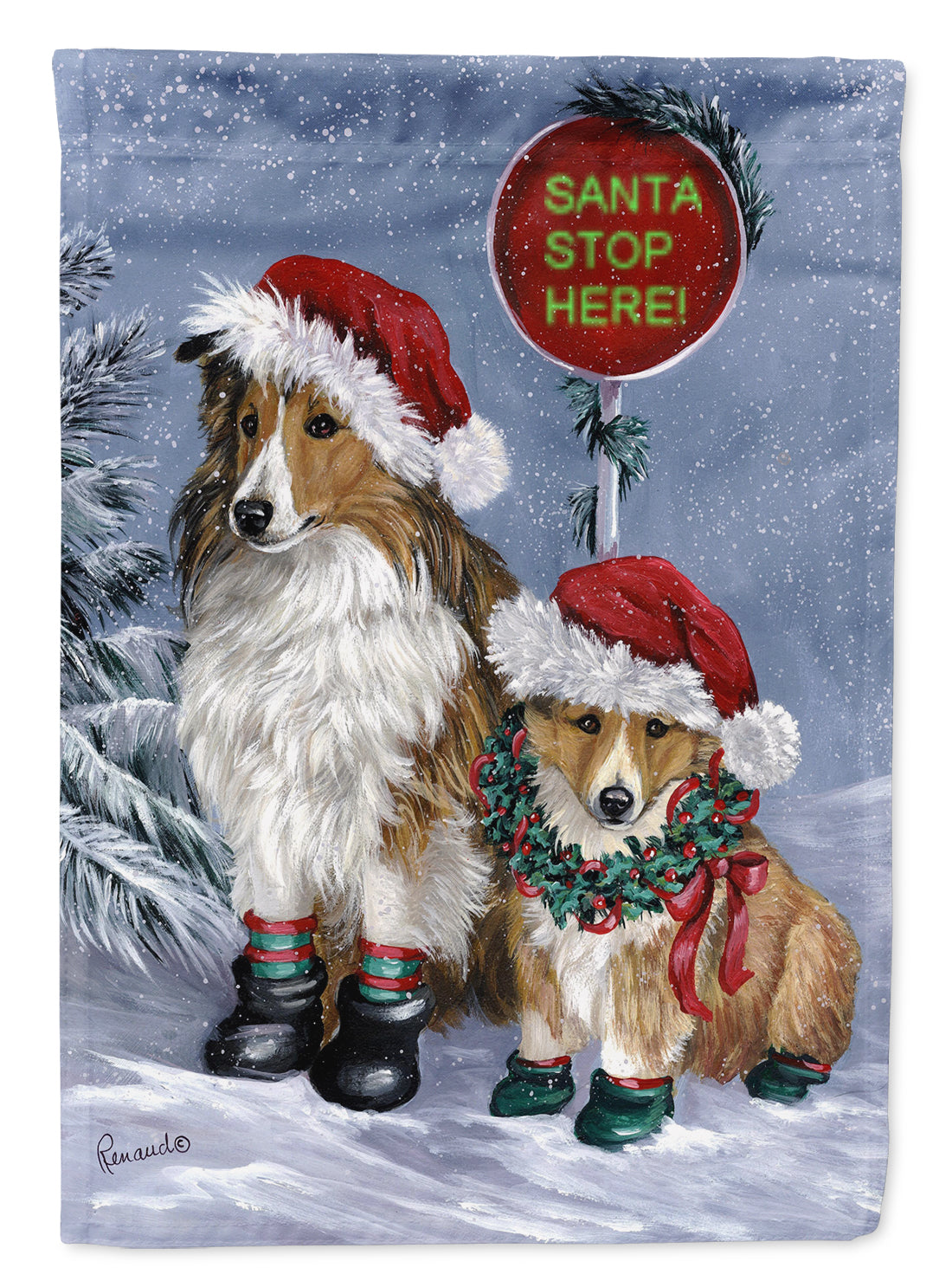 Sheltie Christmas Santa Stop Garden Flag Mailbox Decorative Yard Banner Outside Patio Artwork for Flower Beds, Garden Size, Multicolor