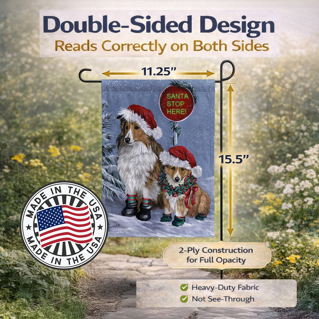 Sheltie Christmas Santa Stop Garden Flag Mailbox Decorative Yard Banner Outside Patio Artwork for Flower Beds, Garden Size, Multicolor
