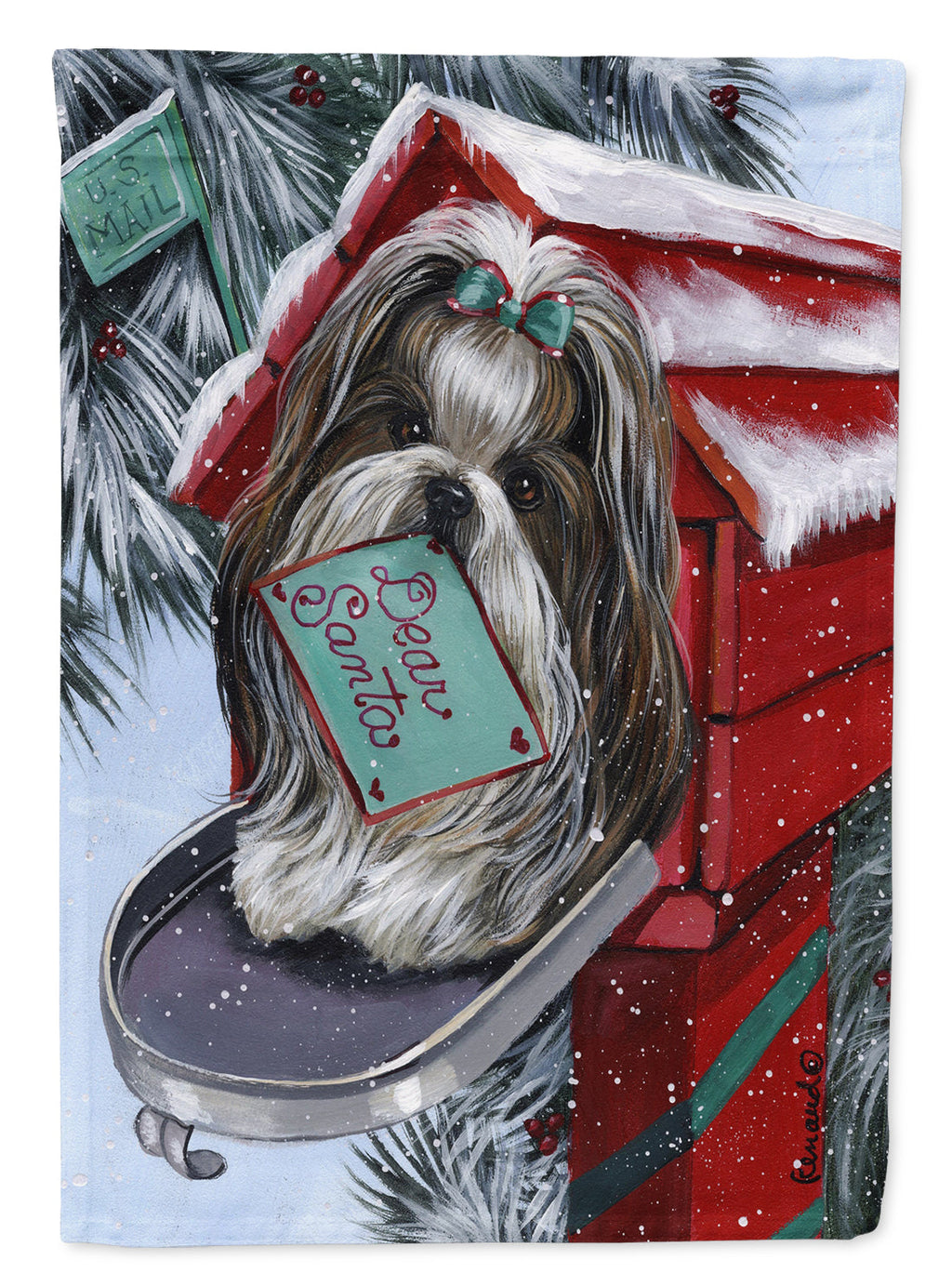 Shih Tzu Christmas Letter to Santa Garden Flag Mailbox Decorative Yard Banner Outside Patio Artwork for Flower Beds, Garden Size, Multicolor