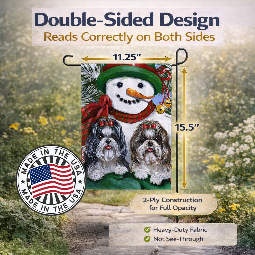 Shih Tzu Christmas Snowman Garden Flag Mailbox Decorative Yard Banner Outside Patio Artwork for Flower Beds, Garden Size, Multicolor