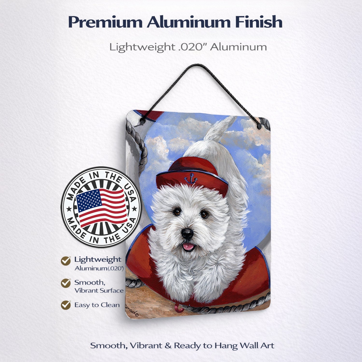 Westie Ahoy Sailor Wall or Door Hanging Prints Aluminum Metal Sign Kitchen Wall Bar Bathroom Plaque Home Decor Front Door Plaque, 12x16, Multicolor