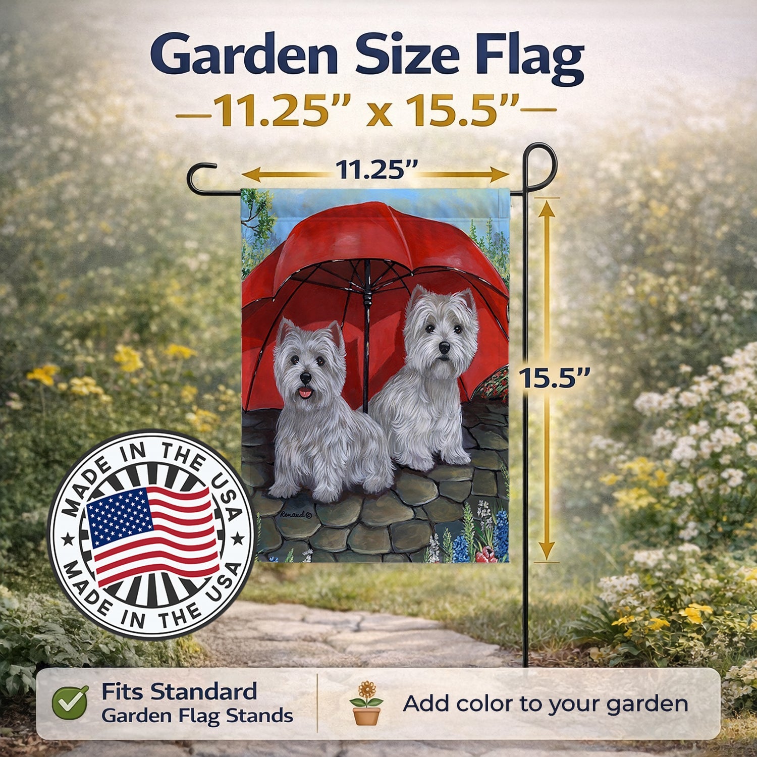 Westie April Showers Garden Flag Mailbox Decorative Yard Banner Outside Patio Artwork for Flower Beds, Garden Size, Multicolor