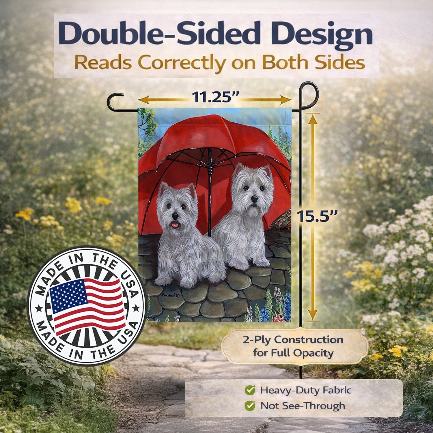 Westie April Showers Garden Flag Mailbox Decorative Yard Banner Outside Patio Artwork for Flower Beds, Garden Size, Multicolor