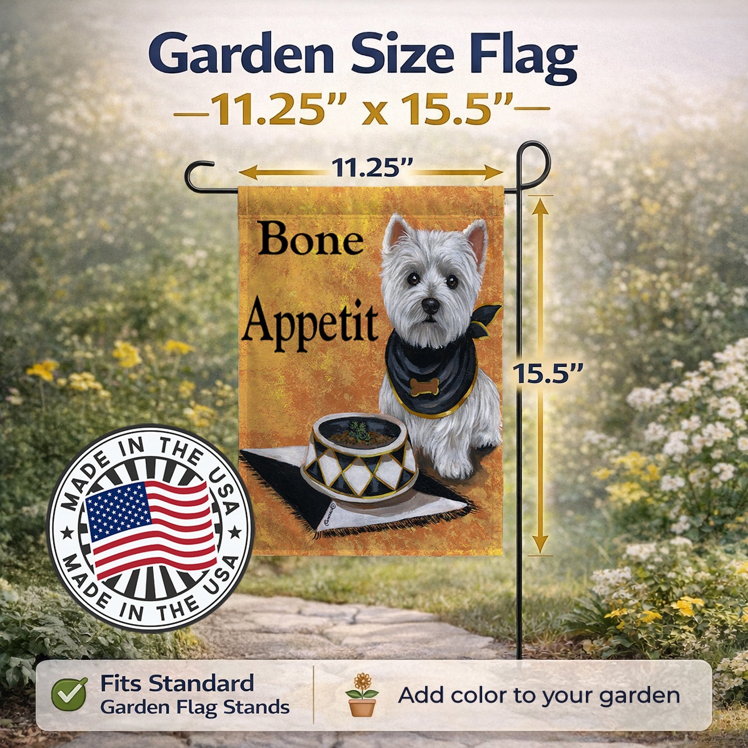 Westie Bone Appetit Garden Flag Mailbox Decorative Yard Banner Outside Patio Artwork for Flower Beds, Garden Size, Multicolor