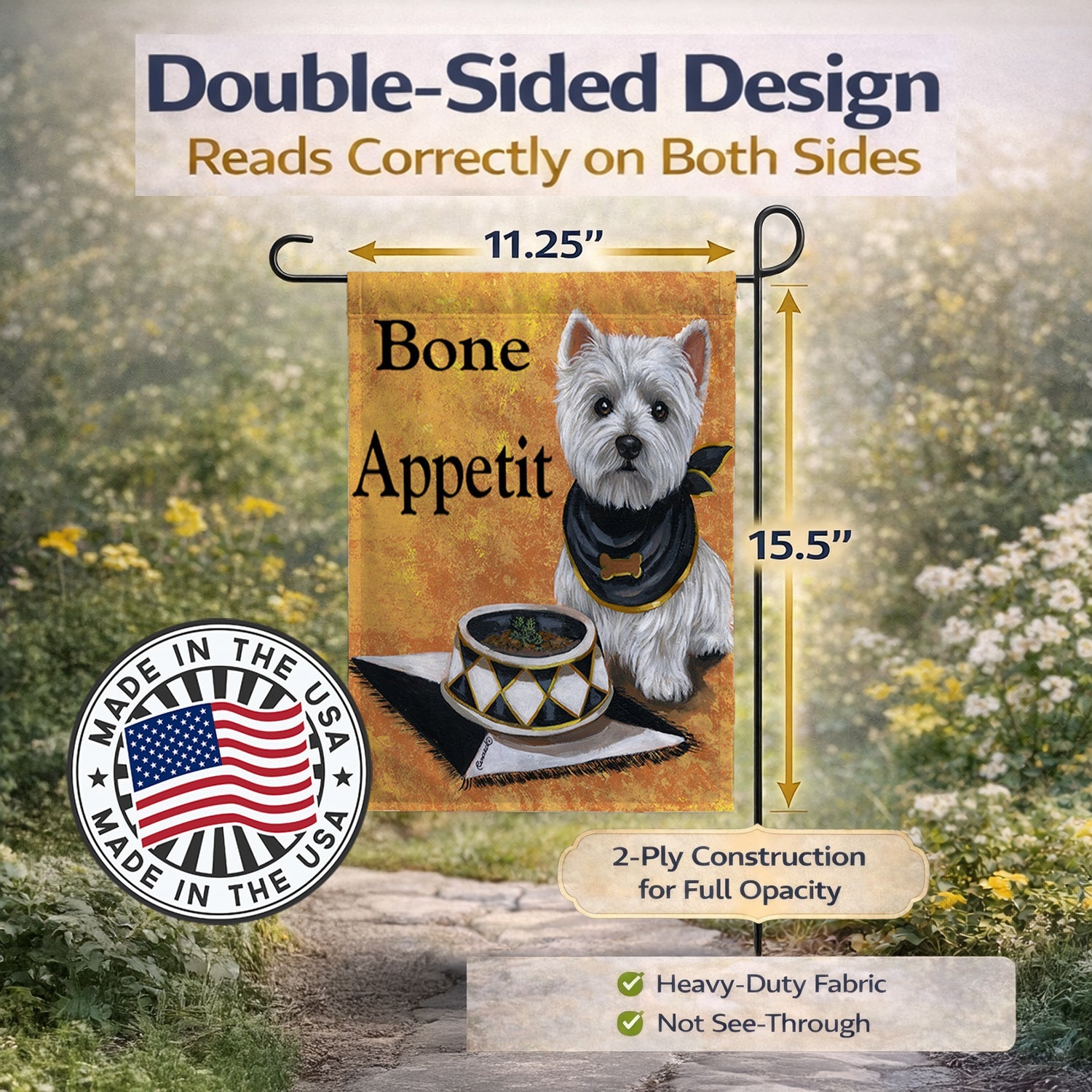 Westie Bone Appetit Garden Flag Mailbox Decorative Yard Banner Outside Patio Artwork for Flower Beds, Garden Size, Multicolor