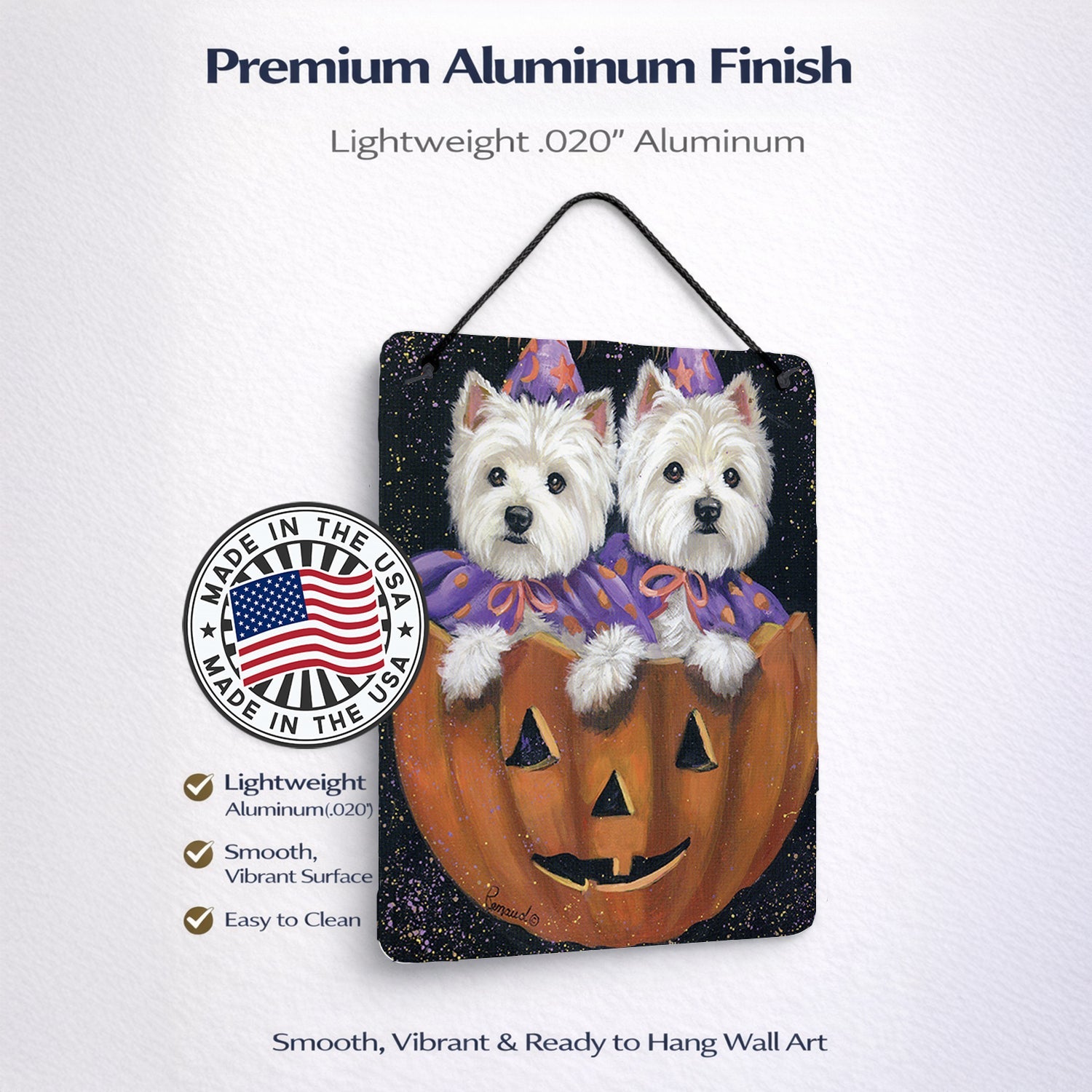 Westie Halloween Pumpkin Ride Wall or Door Hanging Prints Aluminum Metal Sign Kitchen Wall Bar Bathroom Plaque Home Decor Front Door Plaque, 12x16, Multicolor