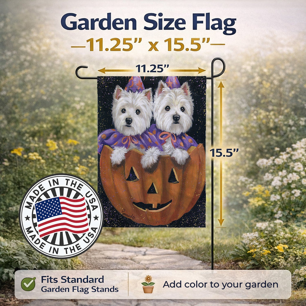 Westie Halloween Pumpkin Ride Garden Flag Mailbox Decorative Yard Banner Outside Patio Artwork for Flower Beds, Garden Size, Multicolor