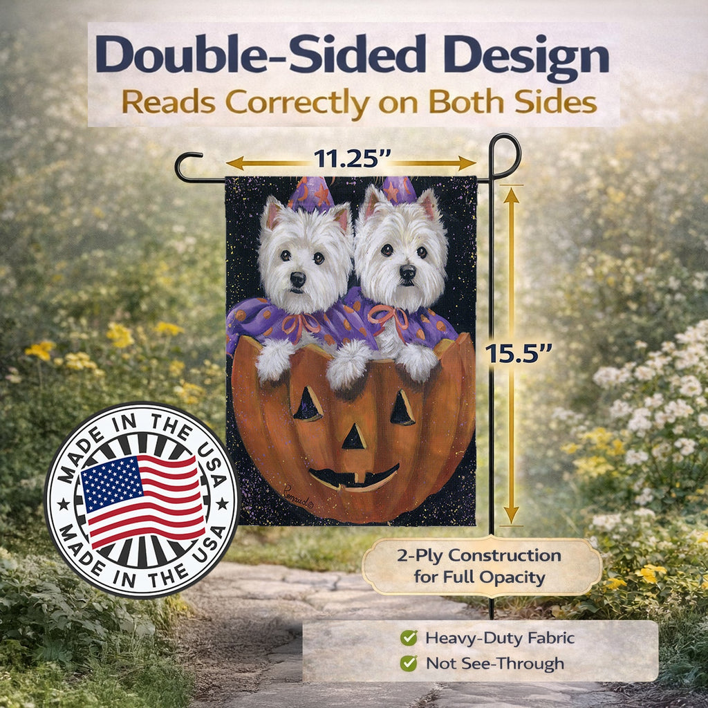 Westie Halloween Pumpkin Ride Garden Flag Mailbox Decorative Yard Banner Outside Patio Artwork for Flower Beds, Garden Size, Multicolor