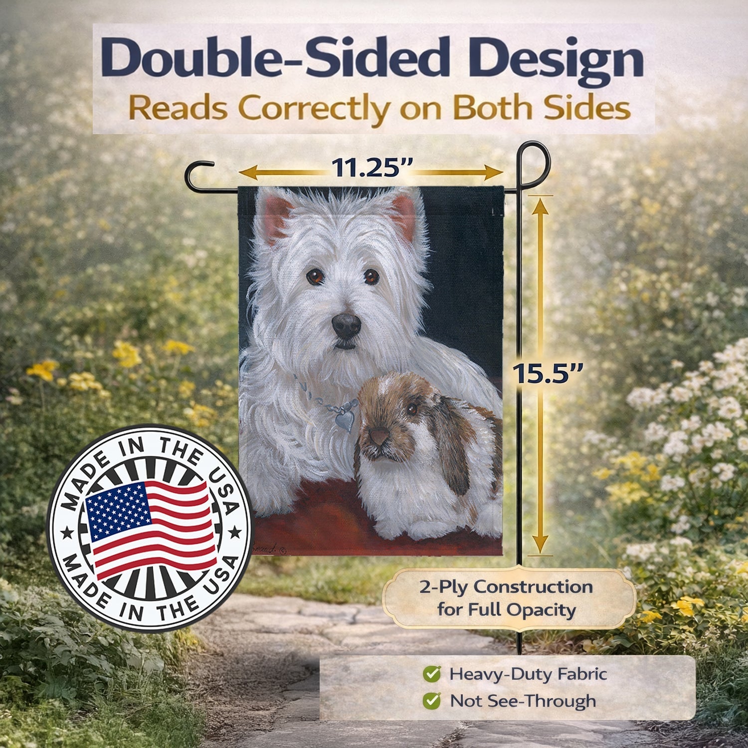Westie Rabbit Harmony Garden Flag Mailbox Decorative Yard Banner Outside Patio Artwork for Flower Beds, Garden Size, Multicolor